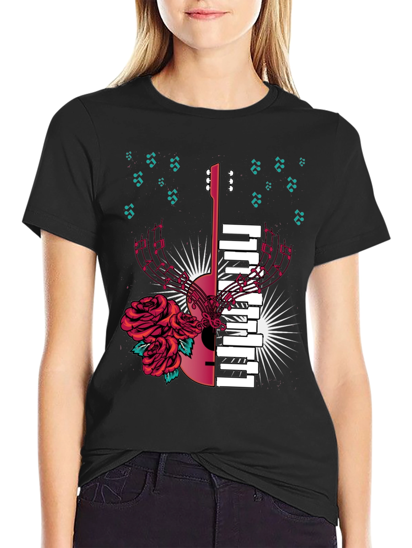Musical Harmony T-Shirt: Guitar & Piano Fusion