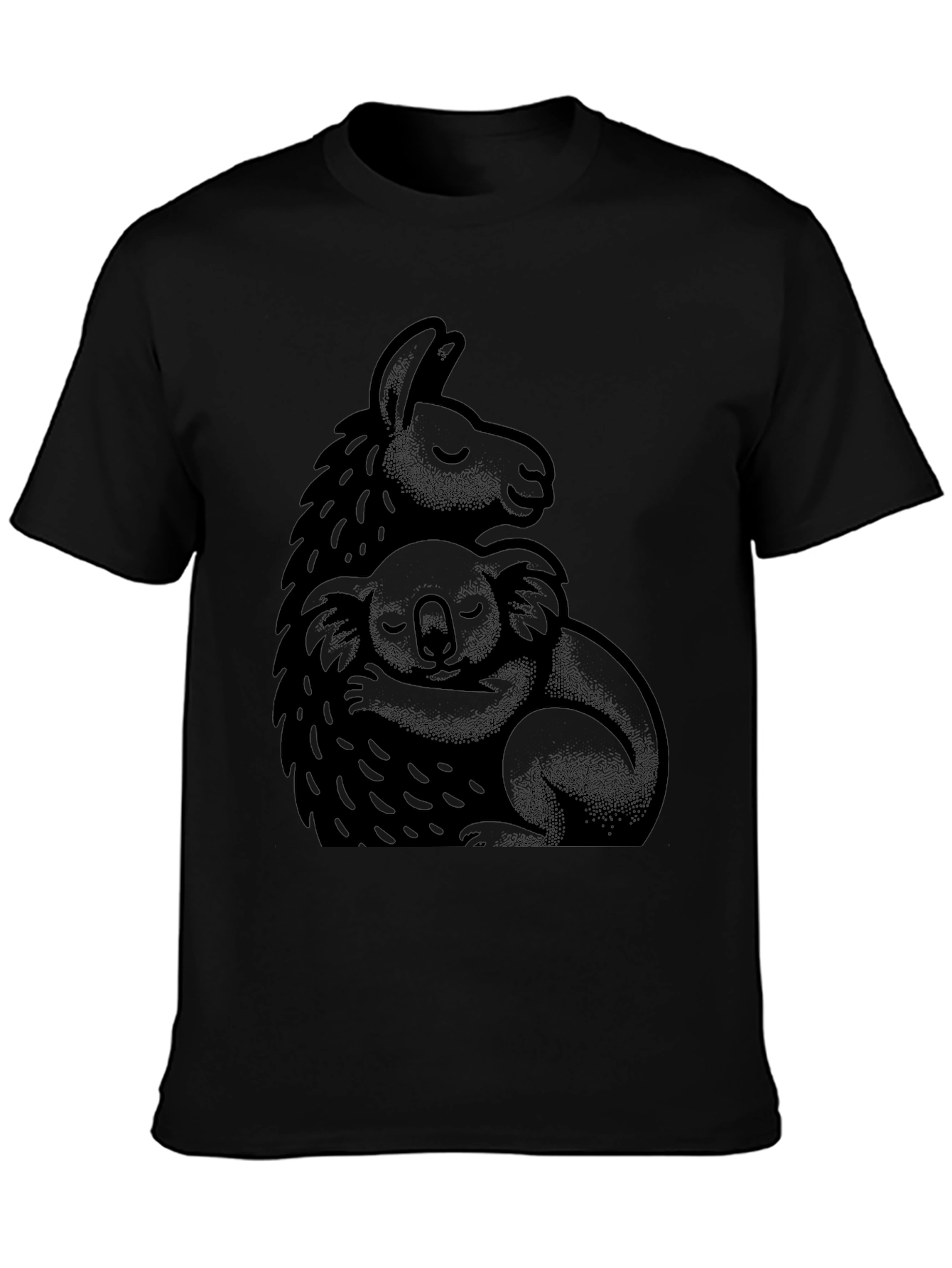 Llama and Koala Hug Black T-Shirt