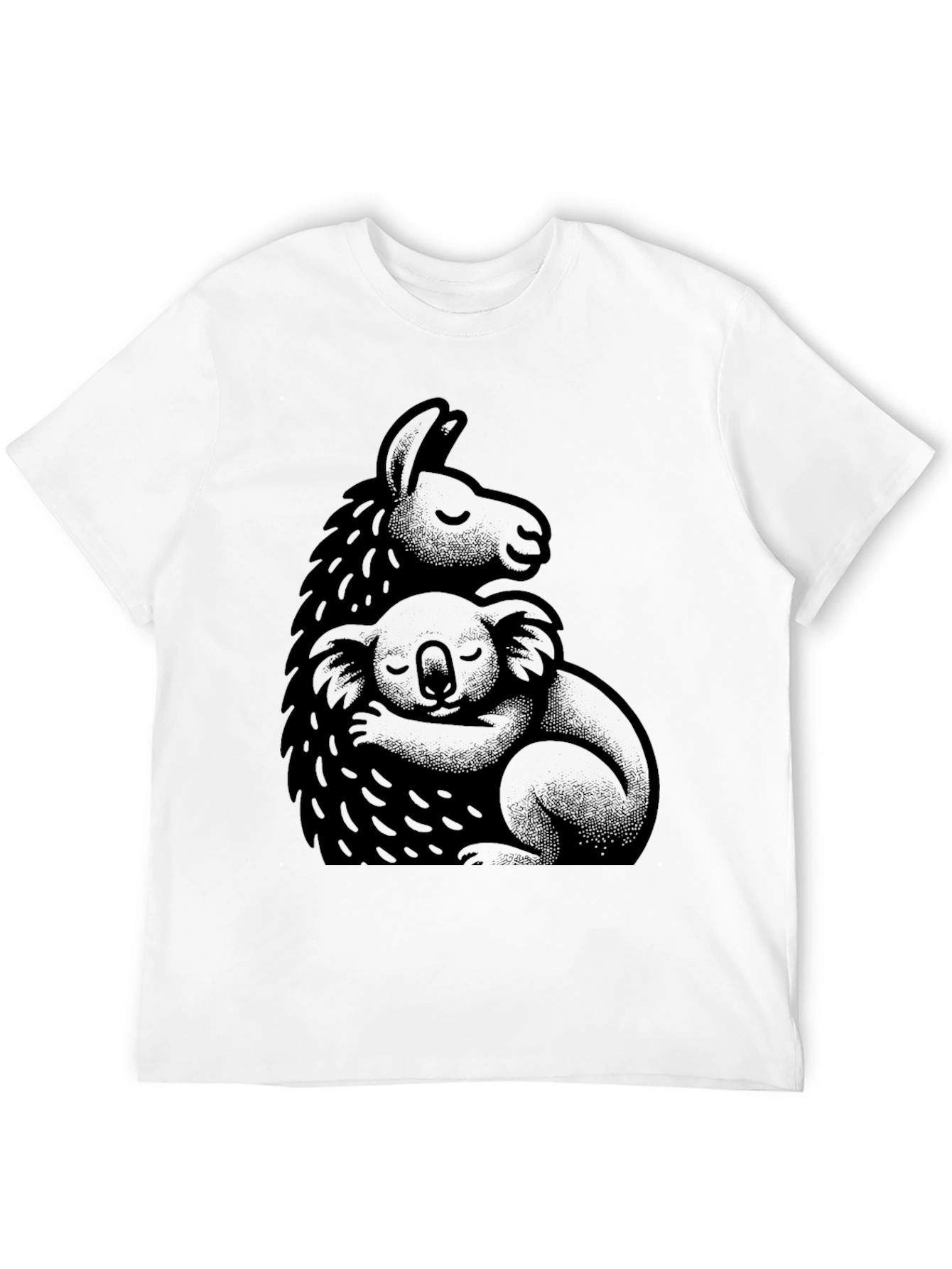 Llama and Koala Hug Black T-Shirt