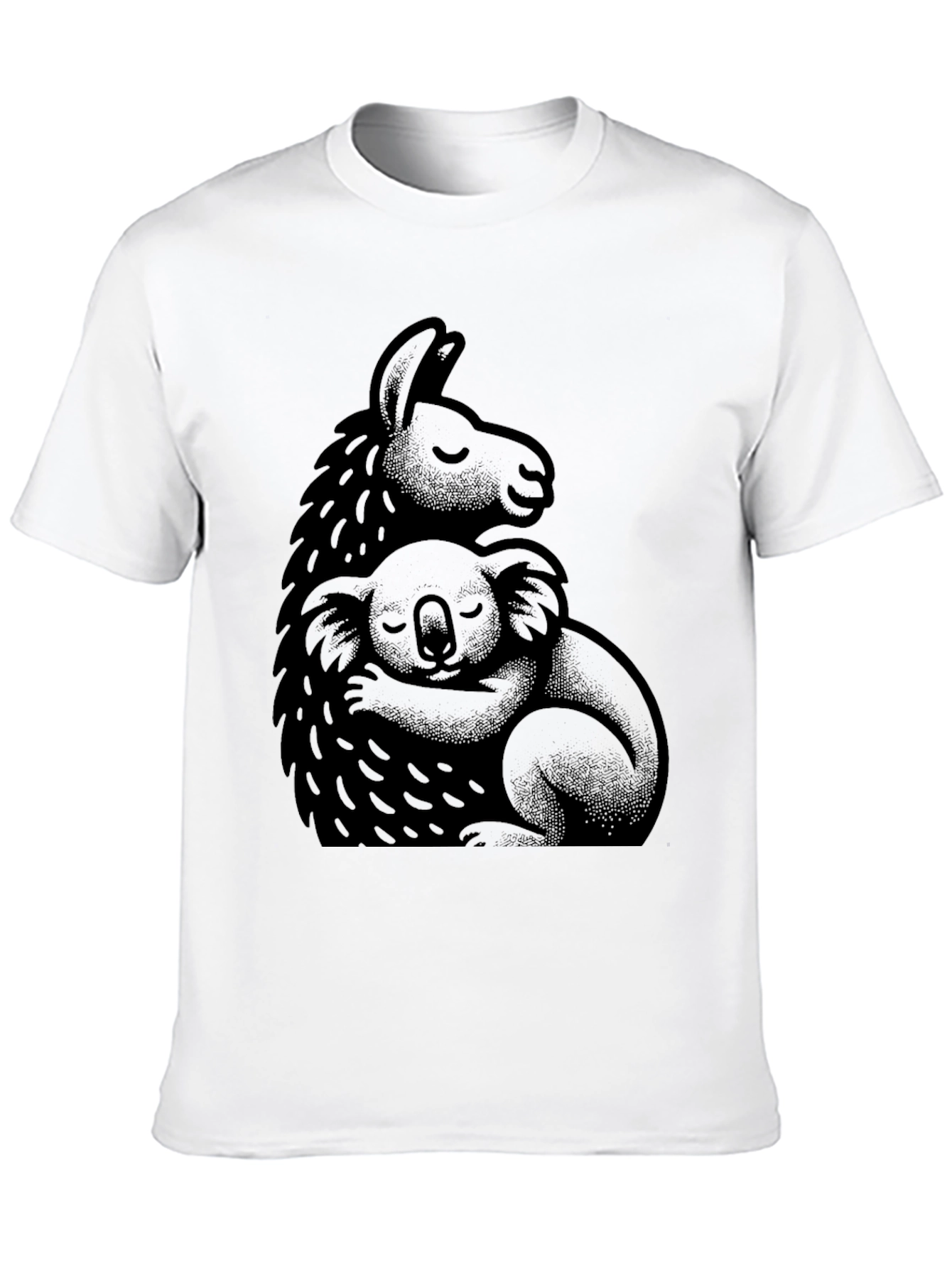 Llama and Koala Hug Black T-Shirt