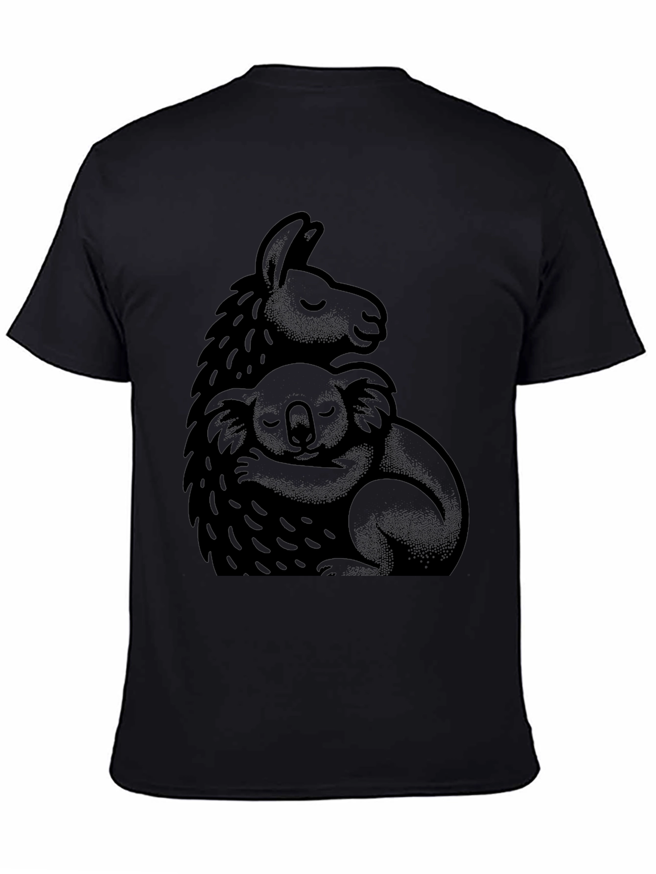 Llama and Koala Hug Black T-Shirt