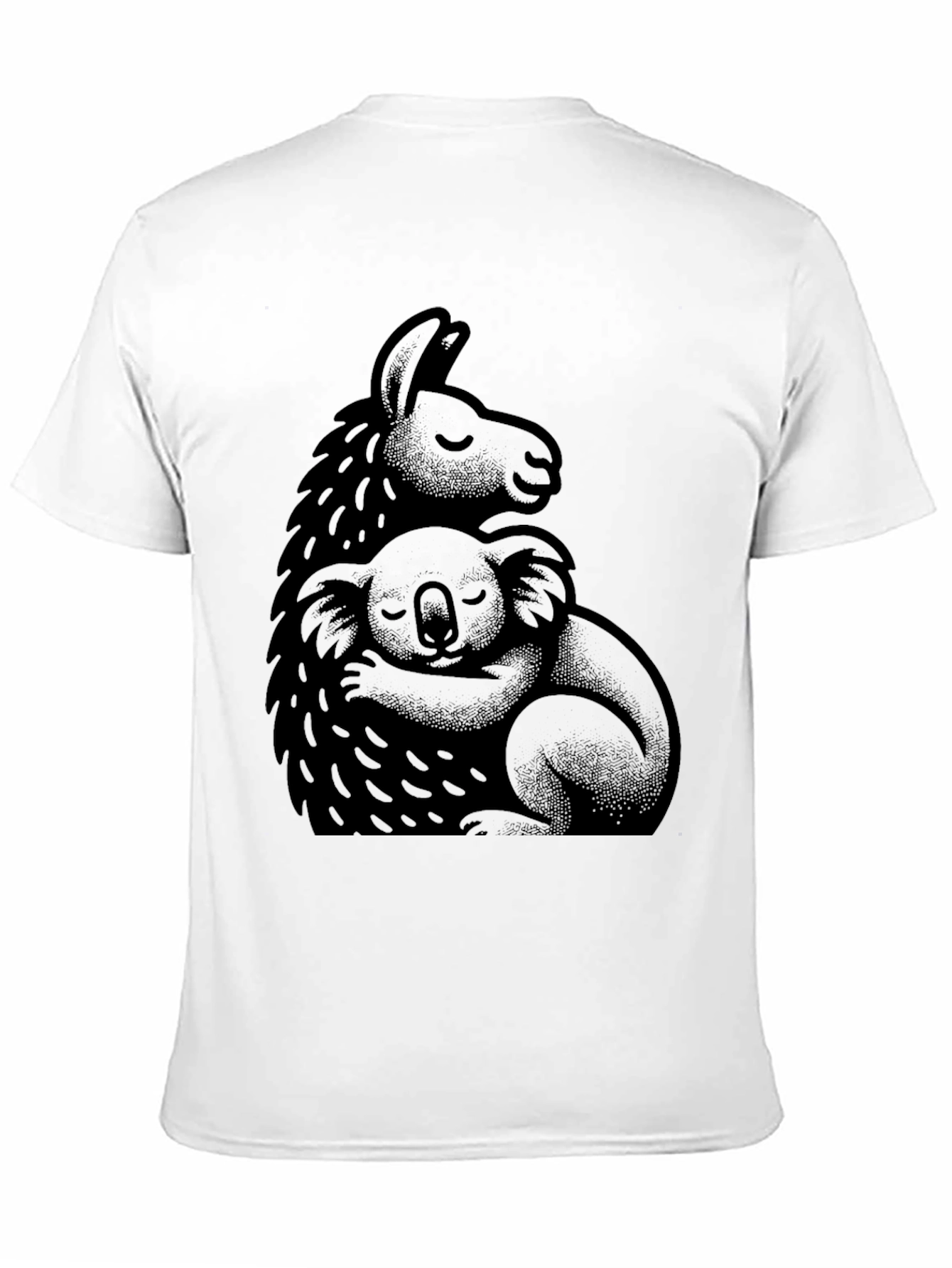 Llama and Koala Hug Black T-Shirt