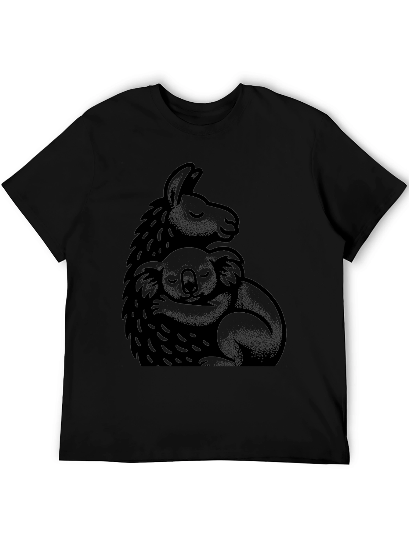 Llama and Koala Hug Black T-Shirt