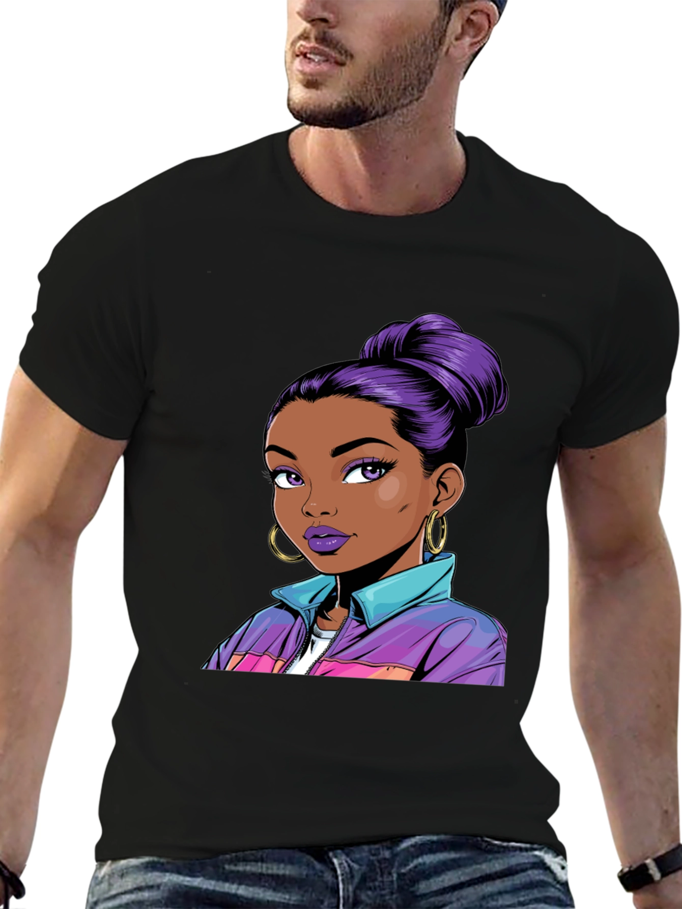 Graphic Tee - Retro Girl with Purple Hair