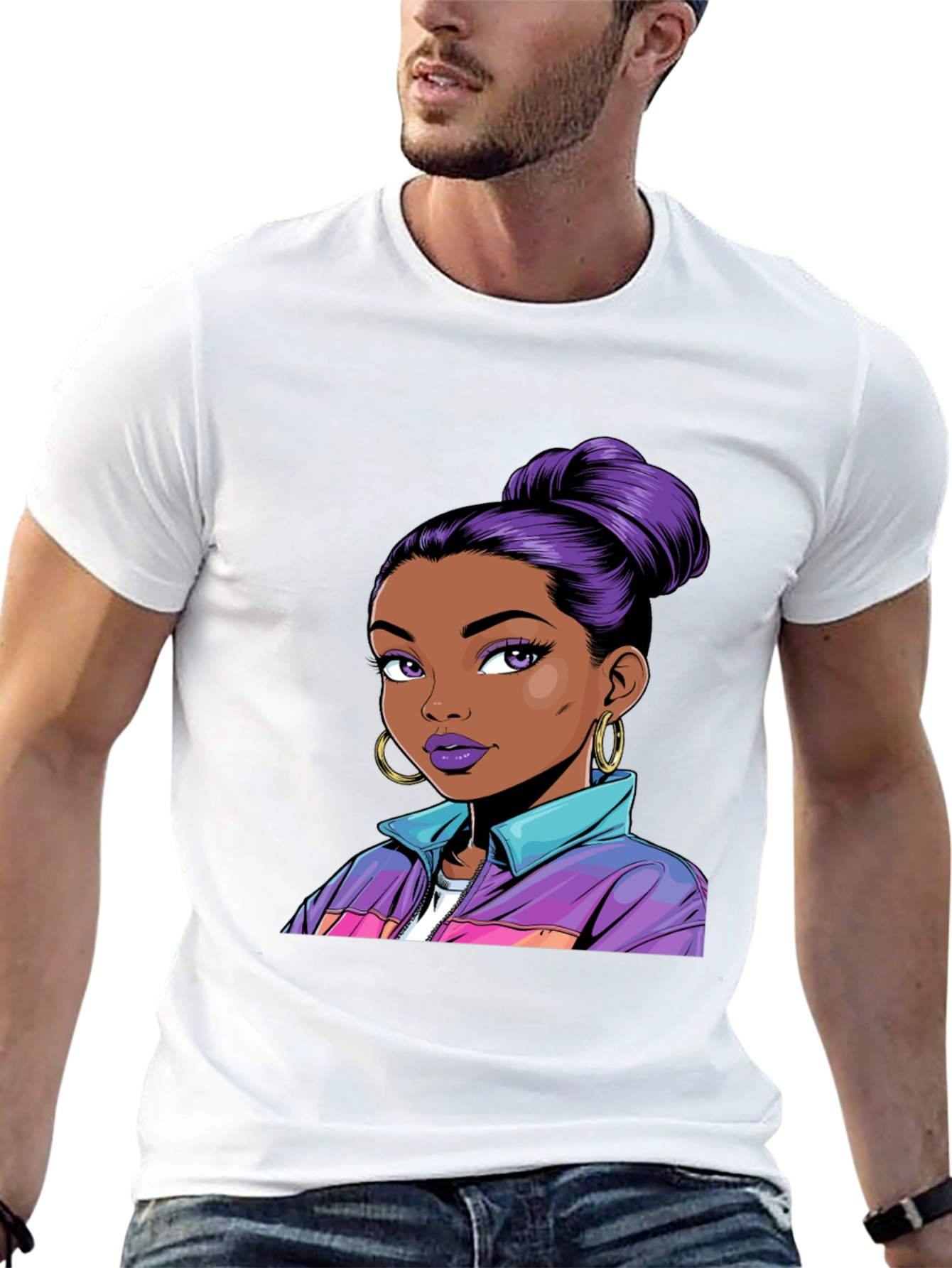 Graphic Tee - Retro Girl with Purple Hair