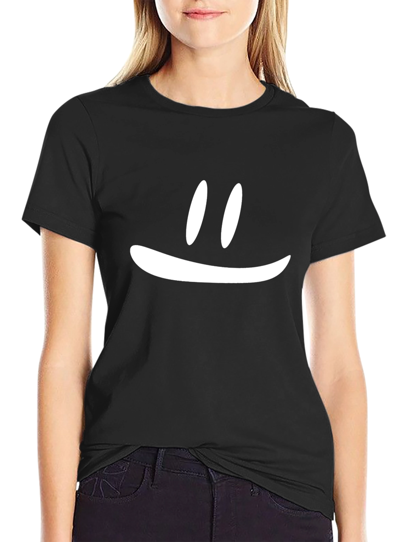 Minimalist Smiley Face Black T-Shirt