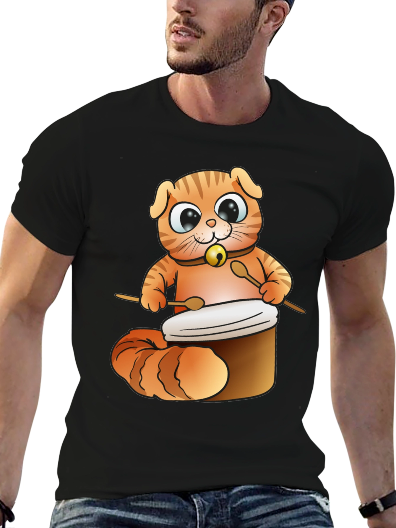 Cat Drummer T-Shirt - Cute Cartoon Animal Design
