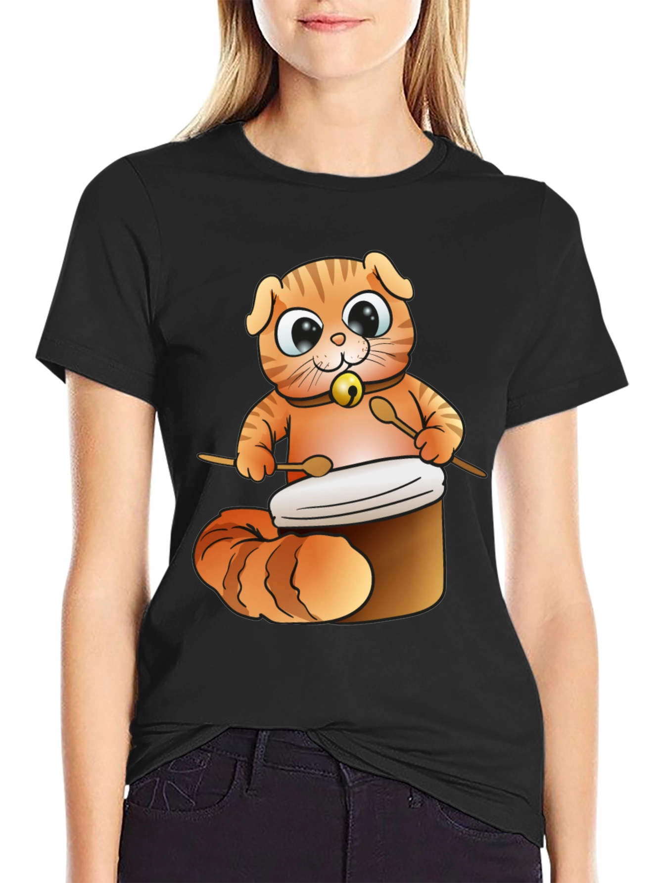 Cat Drummer T-Shirt - Cute Cartoon Animal Design