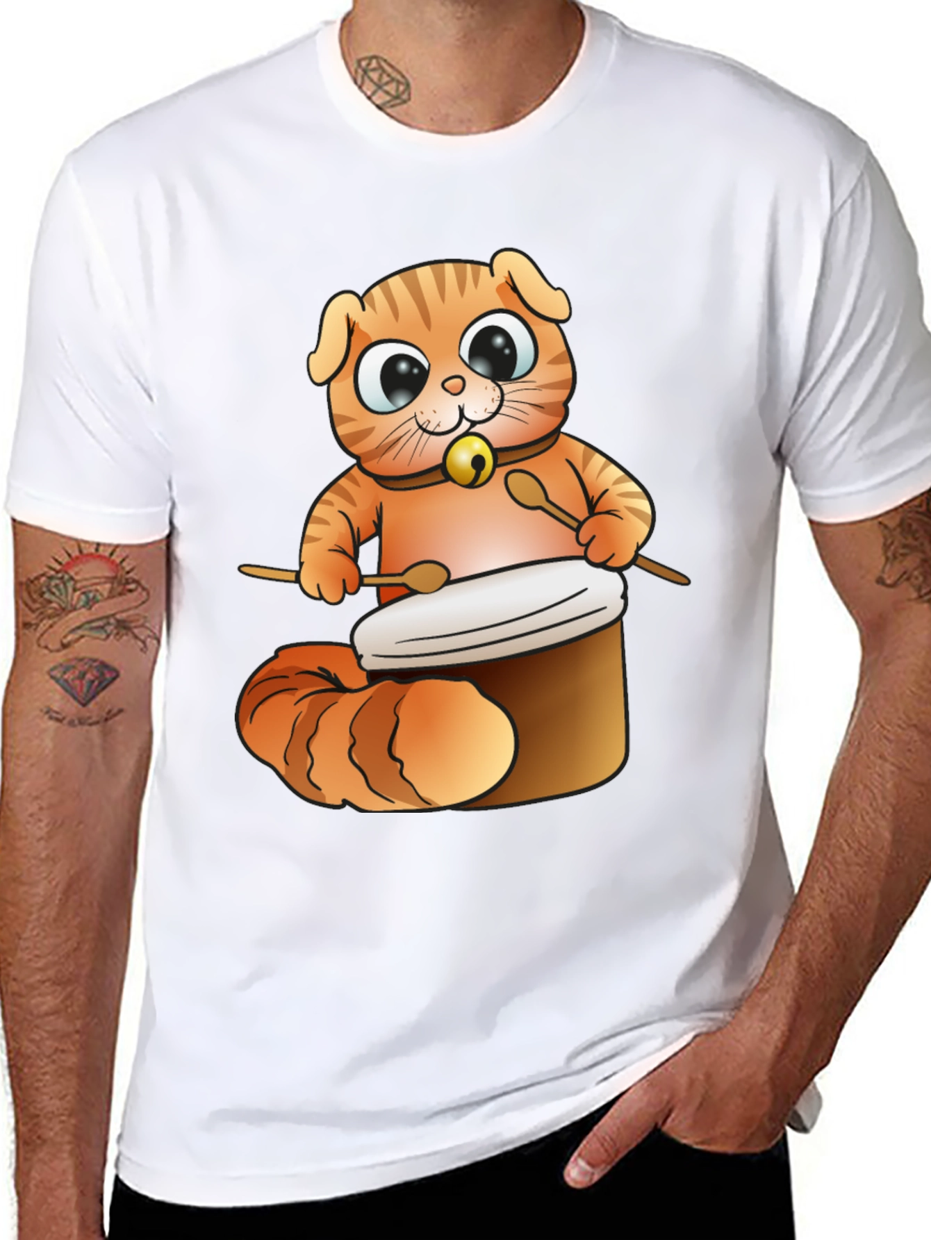 Cat Drummer T-Shirt - Cute Cartoon Animal Design