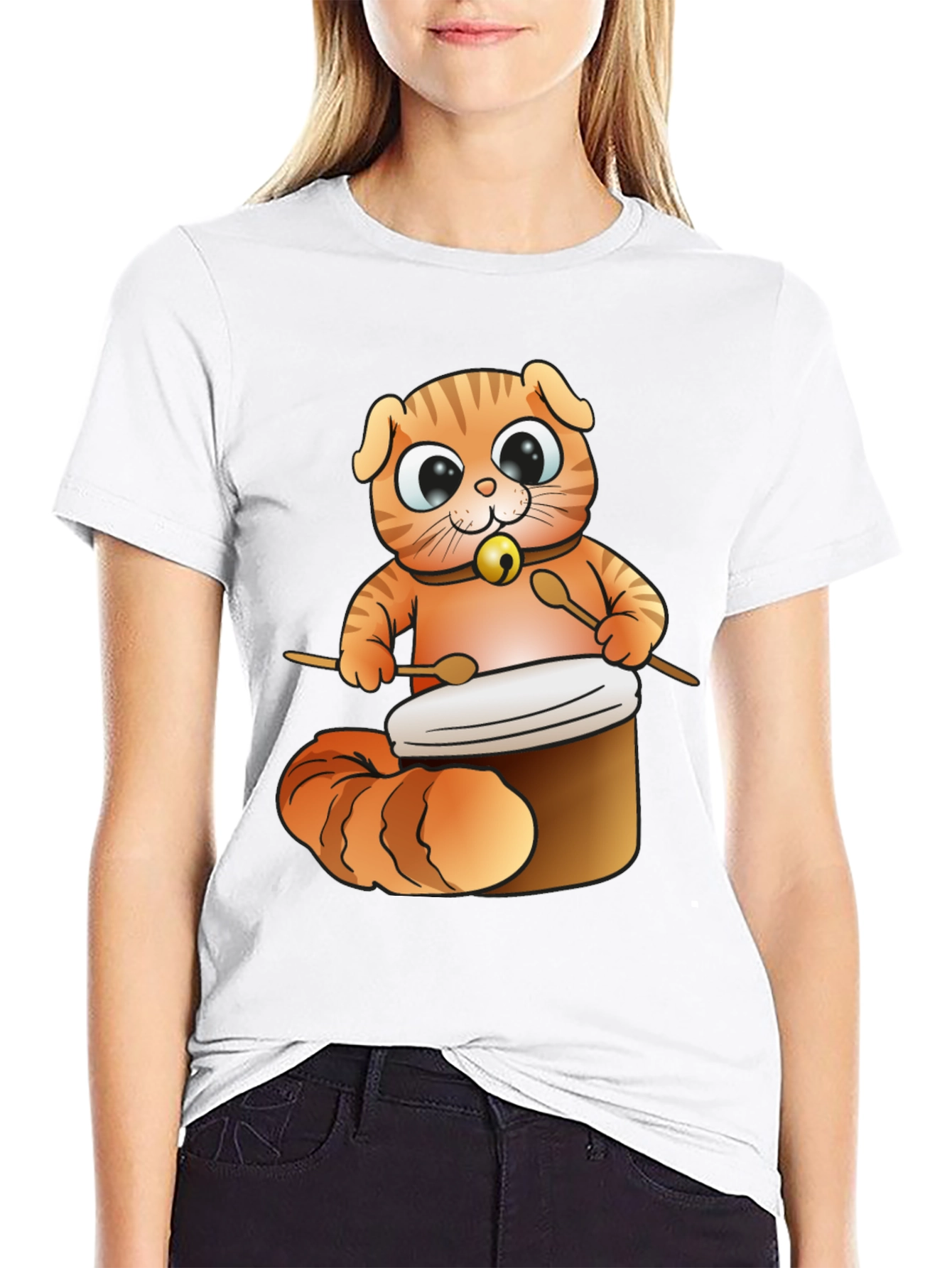 Cat Drummer T-Shirt - Cute Cartoon Animal Design