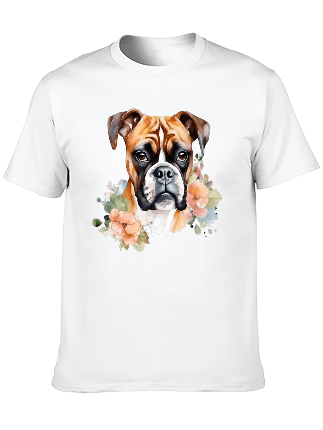 Boxer Dog Floral Graphic Black T-Shirt