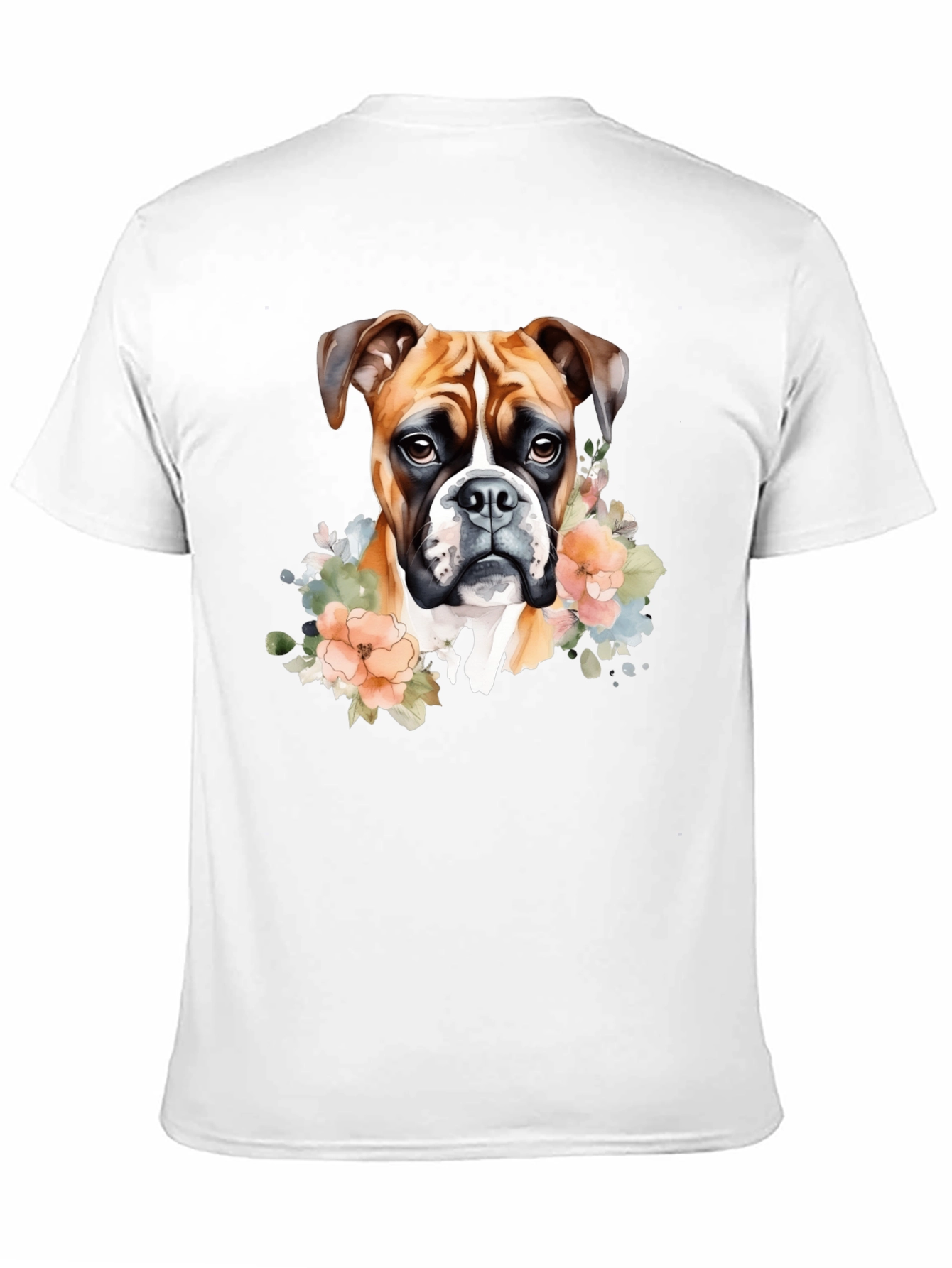 Boxer Dog Floral Graphic Black T-Shirt