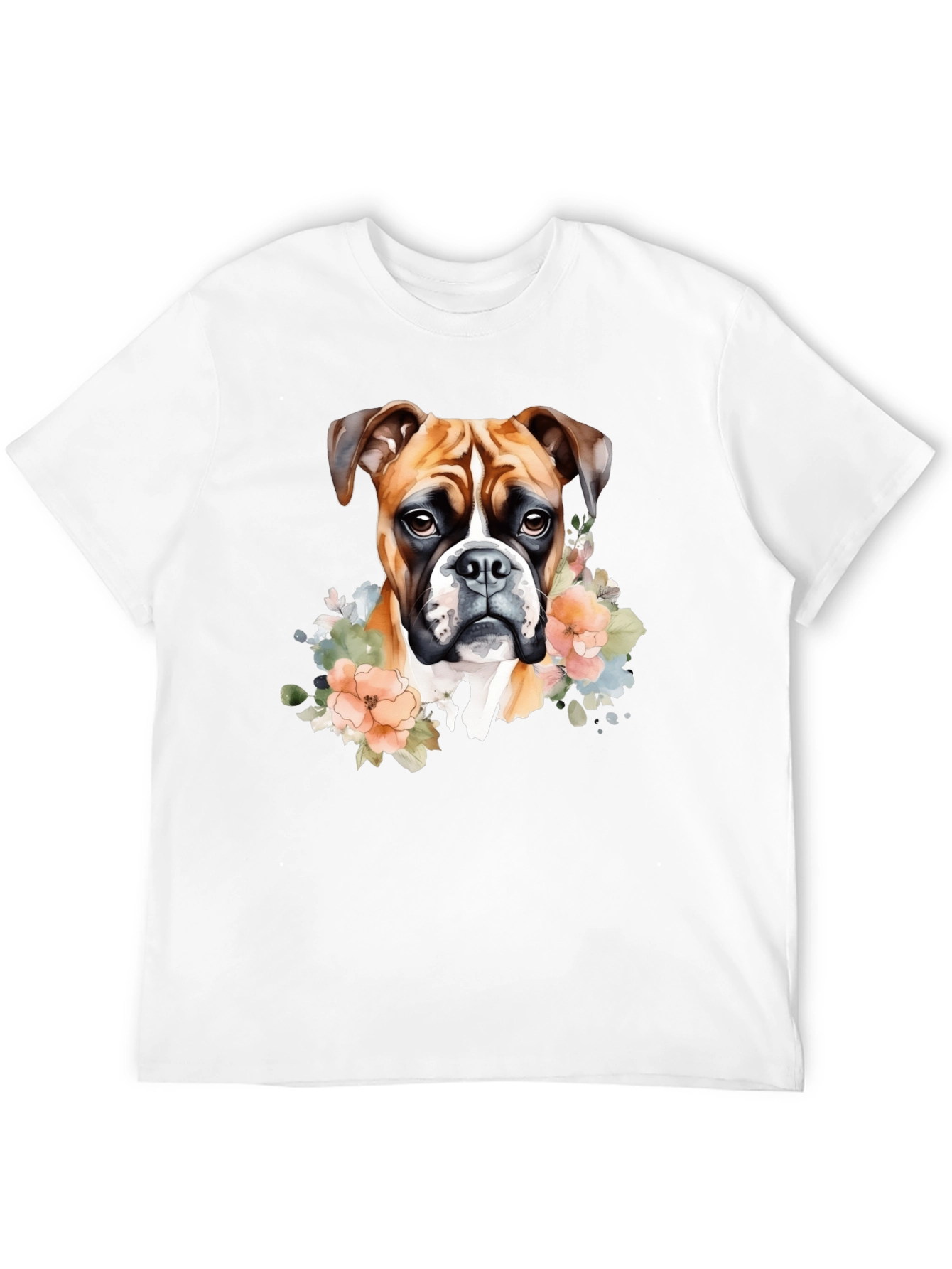Boxer Dog Floral Graphic Black T-Shirt