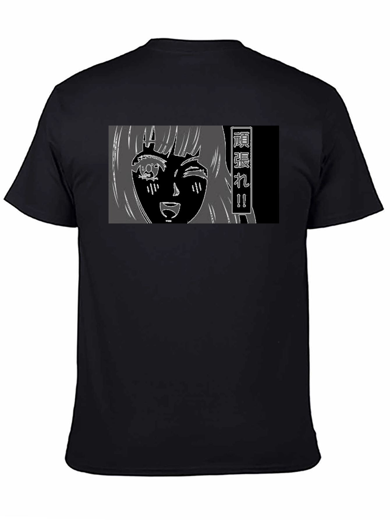 Anime Girl Graphic Tee - Black Cotton T-Shirt