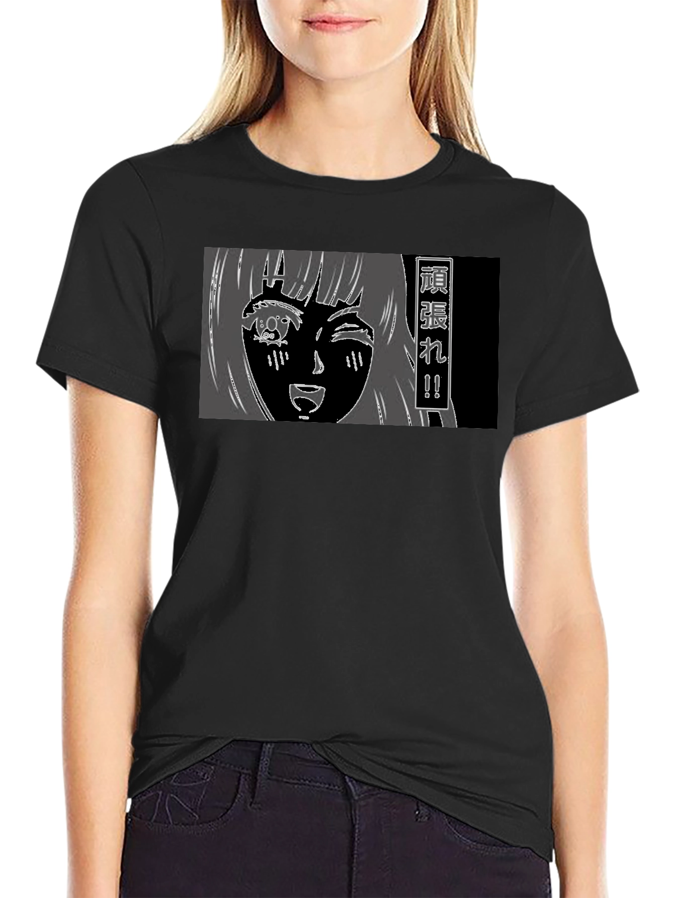 Anime Girl Graphic Tee - Black Cotton T-Shirt
