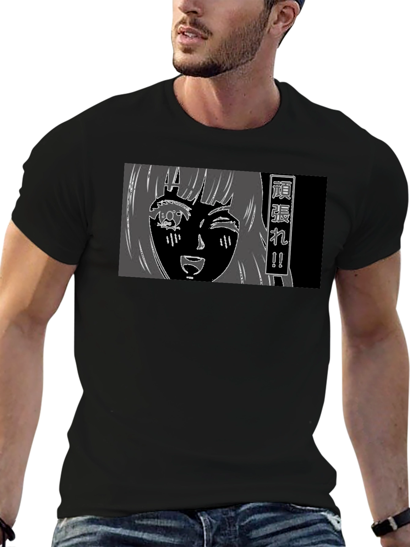 Anime Girl Graphic Tee - Black Cotton T-Shirt
