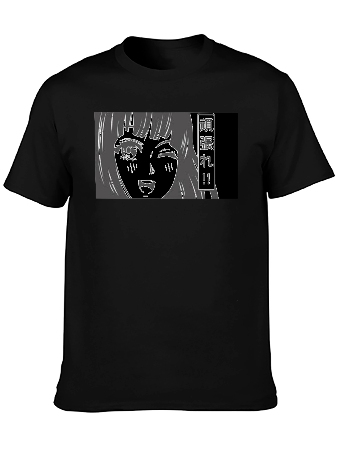 Anime Girl Graphic Tee - Black Cotton T-Shirt