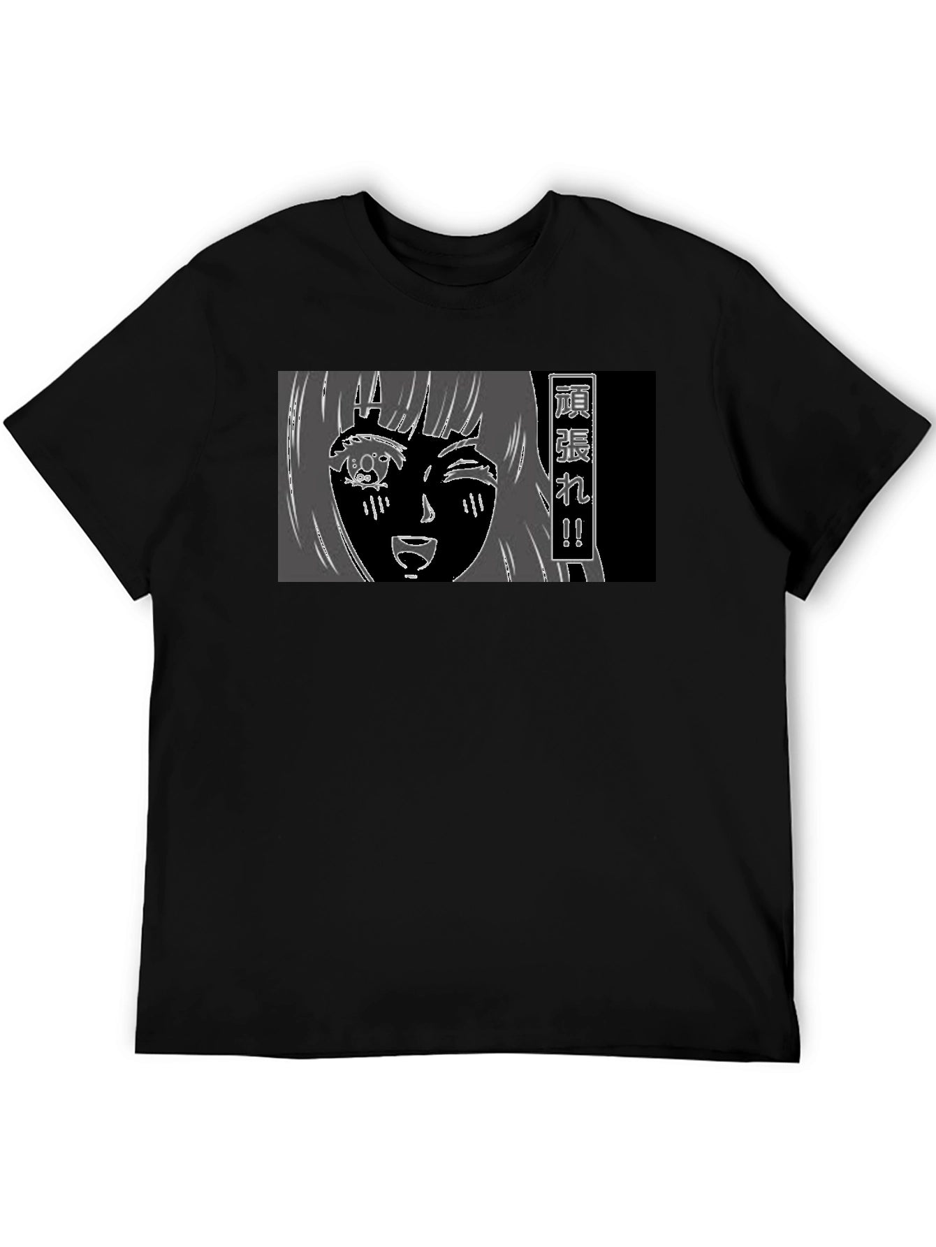 Anime Girl Graphic Tee - Black Cotton T-Shirt