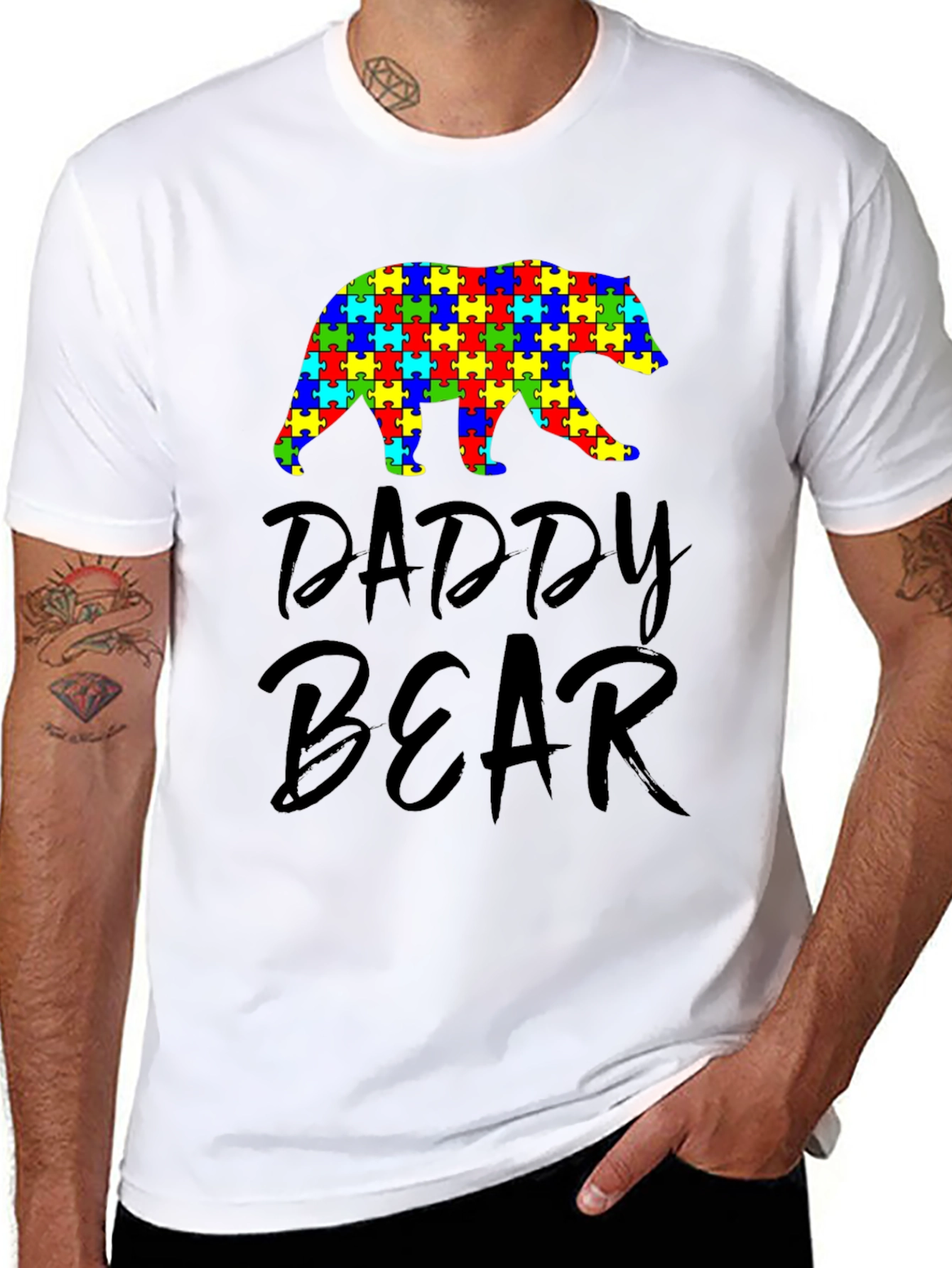 Daddy Bear Autism Awareness Puzzle Piece T-Shirt
