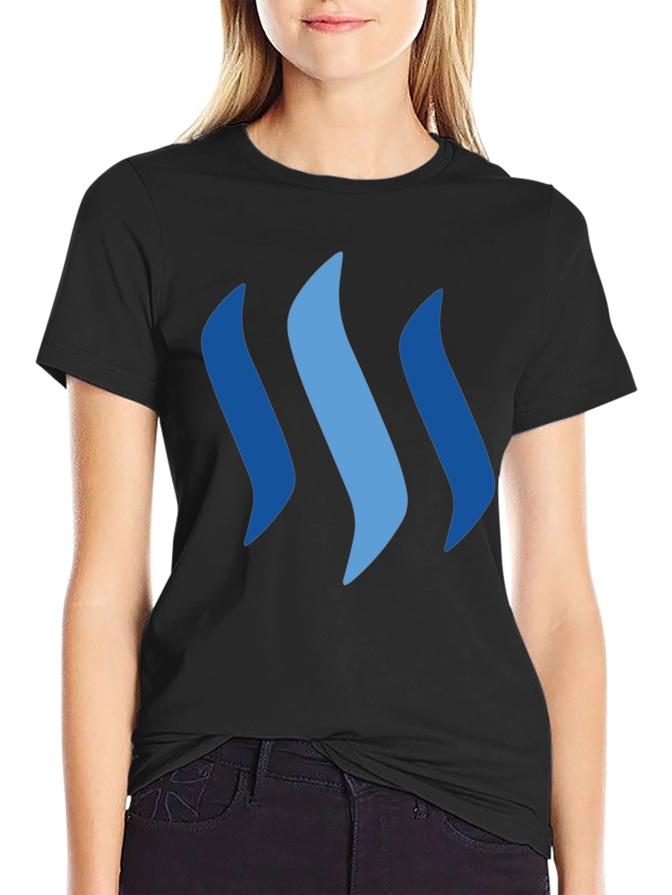 Modern Black Tee with Abstract Blue Graphic