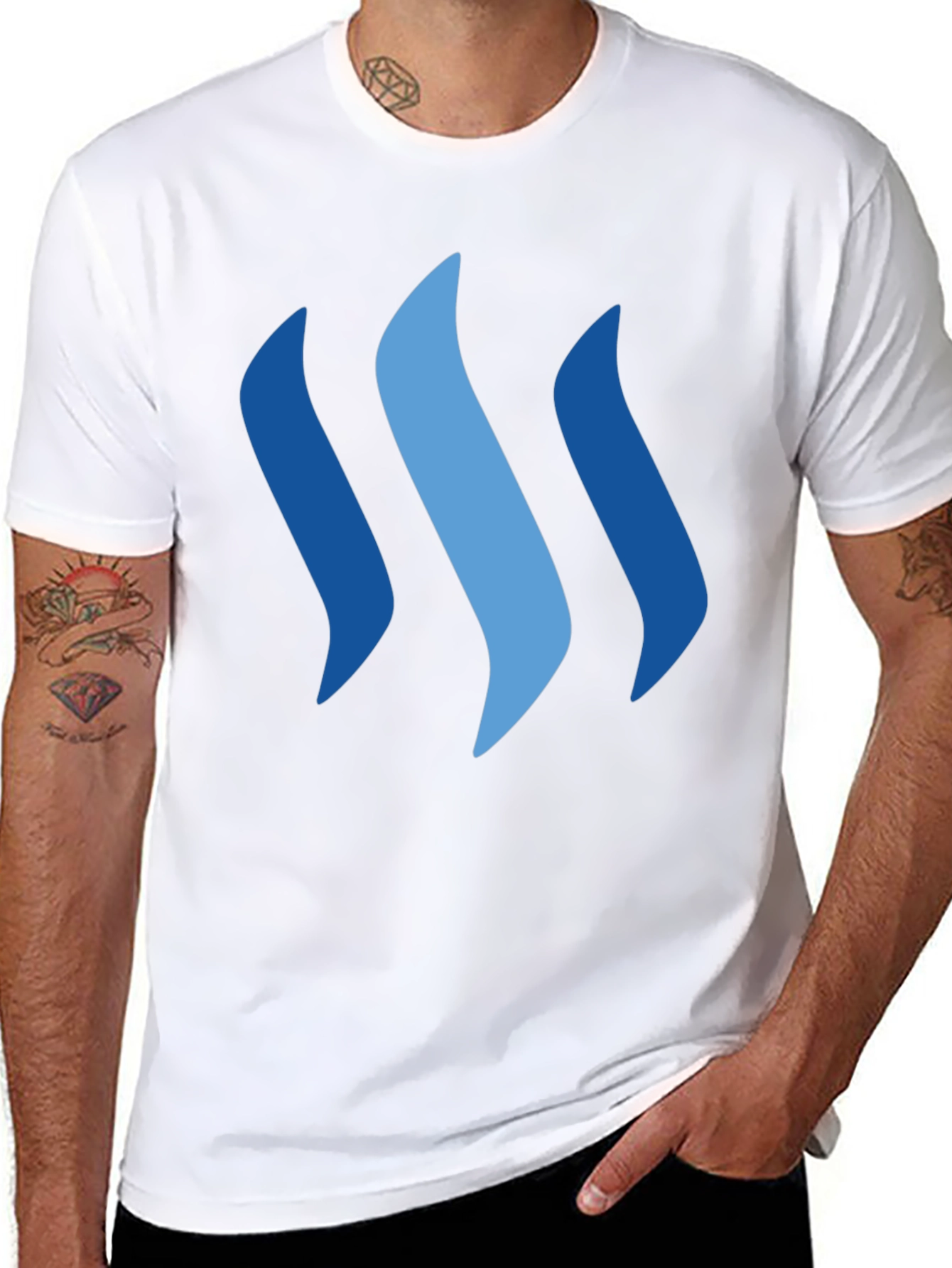 Modern Black Tee with Abstract Blue Graphic