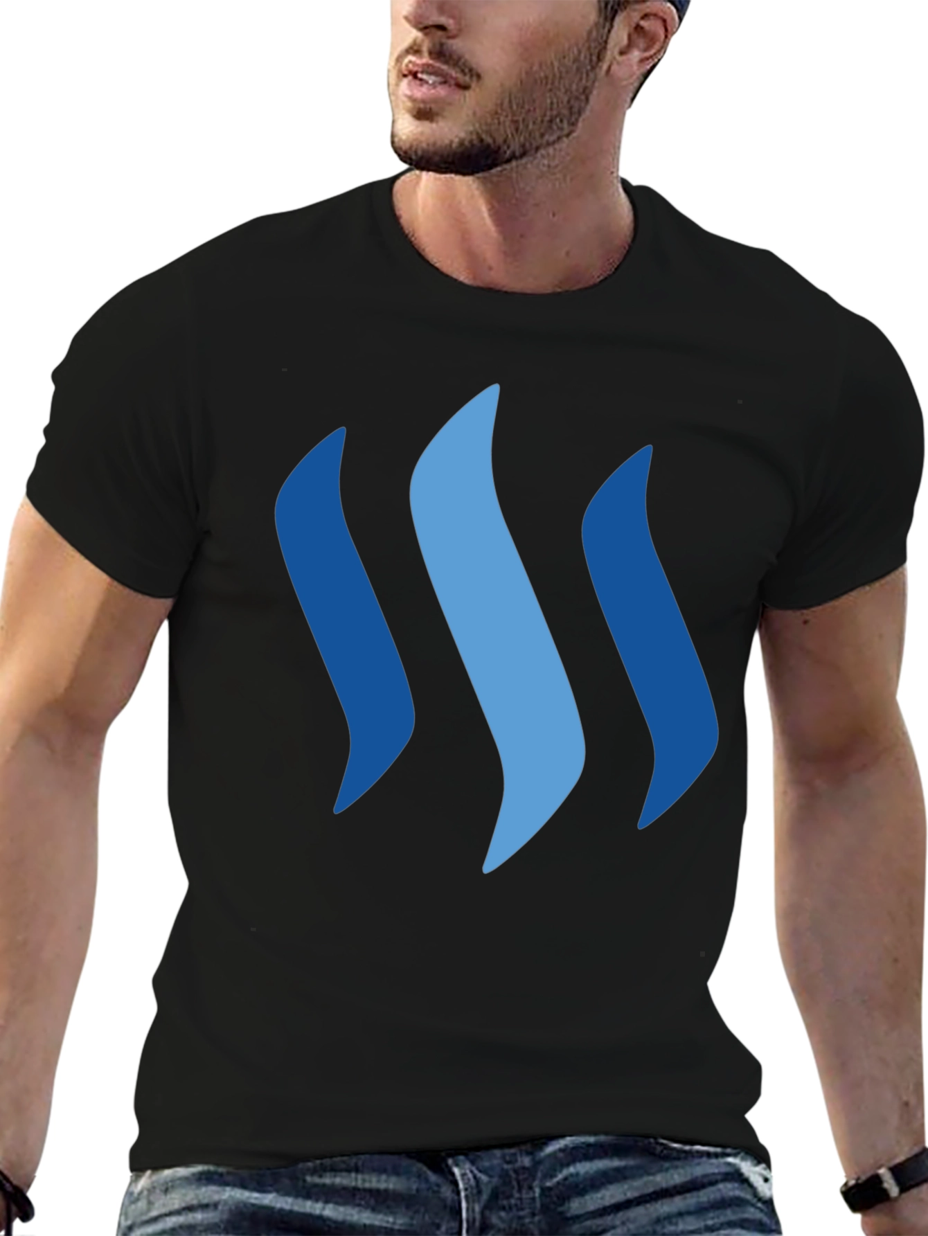 Modern Black Tee with Abstract Blue Graphic