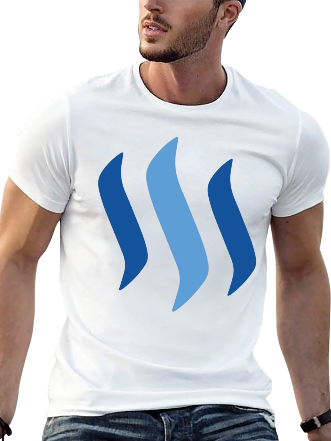 Modern Black Tee with Abstract Blue Graphic
