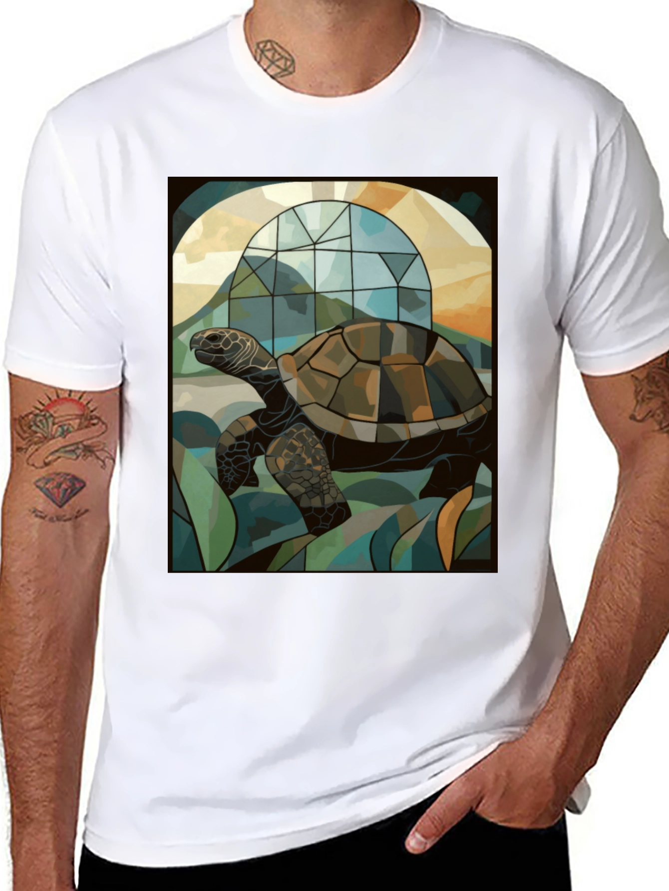 Turtle Stained Glass Graphic Tee - Unique Art Design