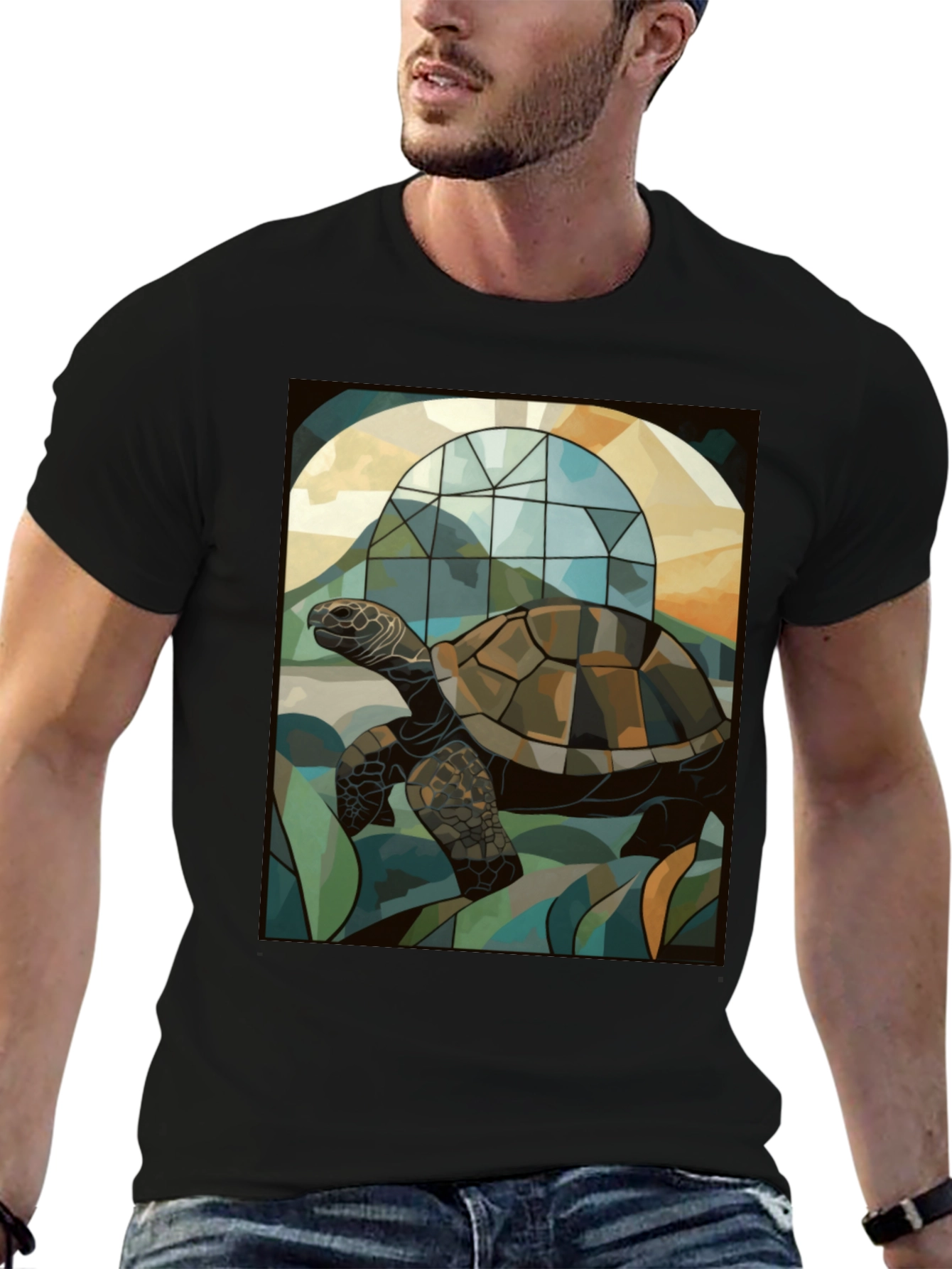 Turtle Stained Glass Graphic Tee - Unique Art Design