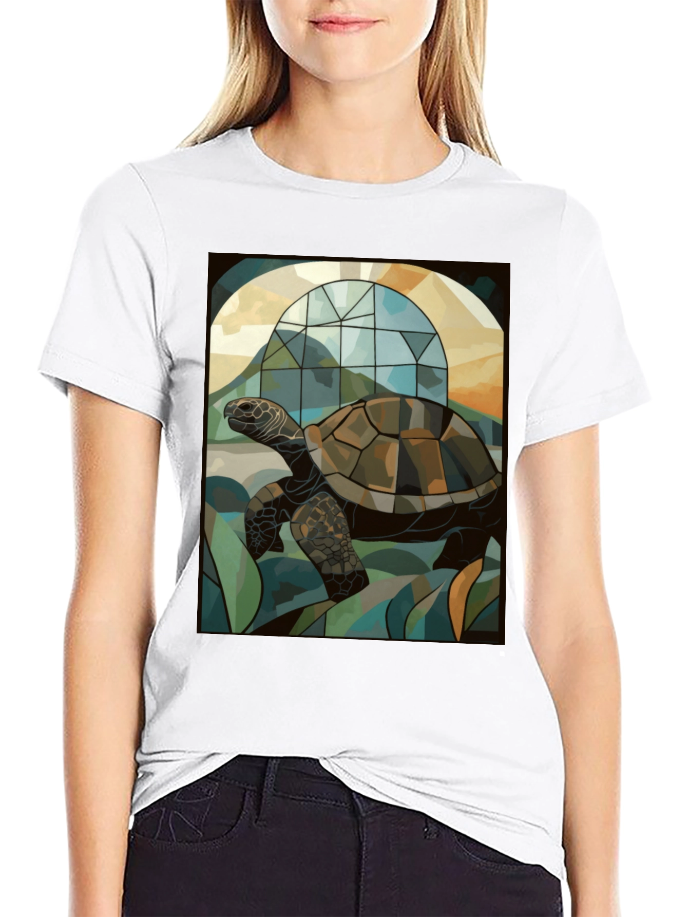 Turtle Stained Glass Graphic Tee - Unique Art Design
