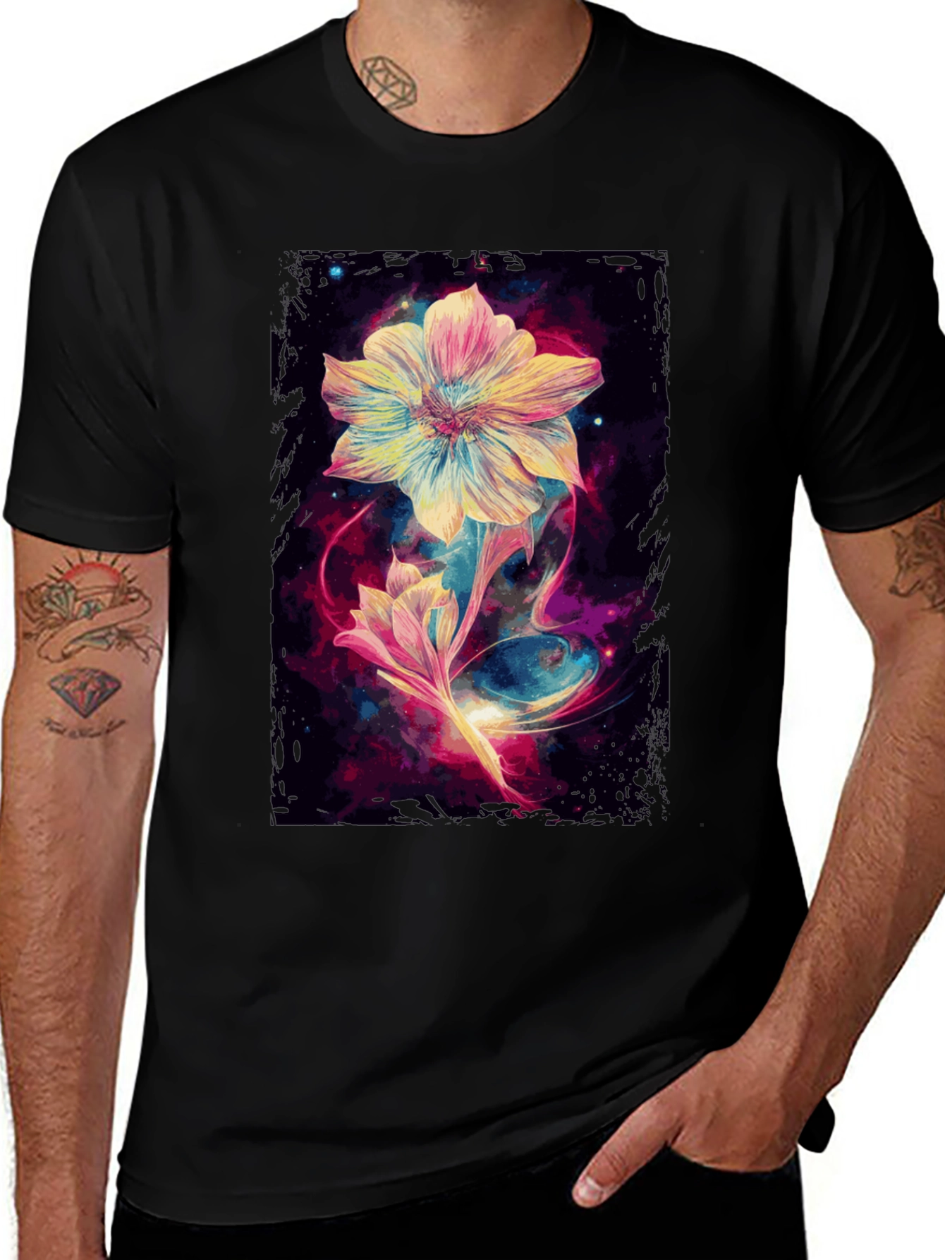 Floral Galaxy Black T-Shirt