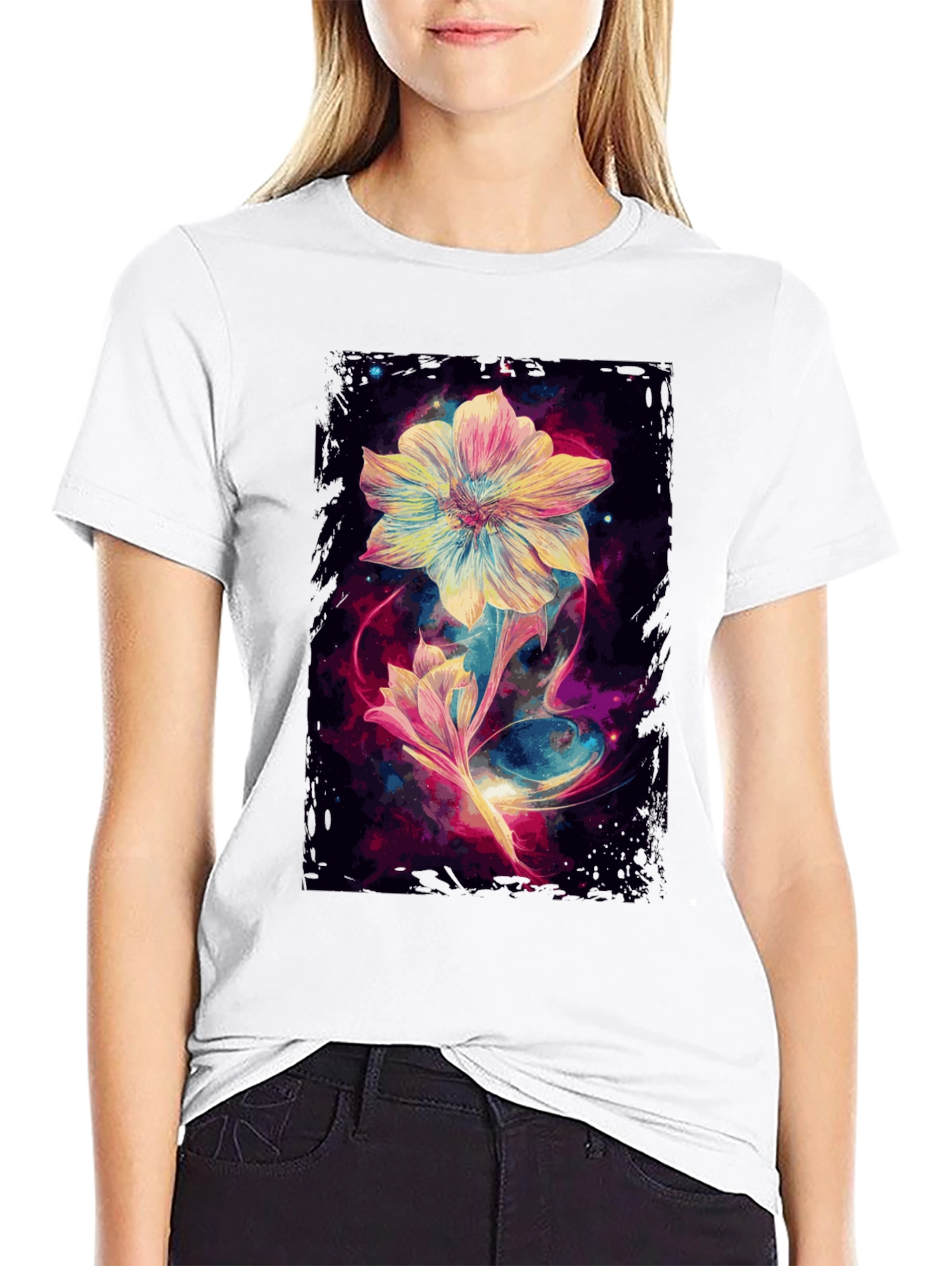 Floral Galaxy Black T-Shirt