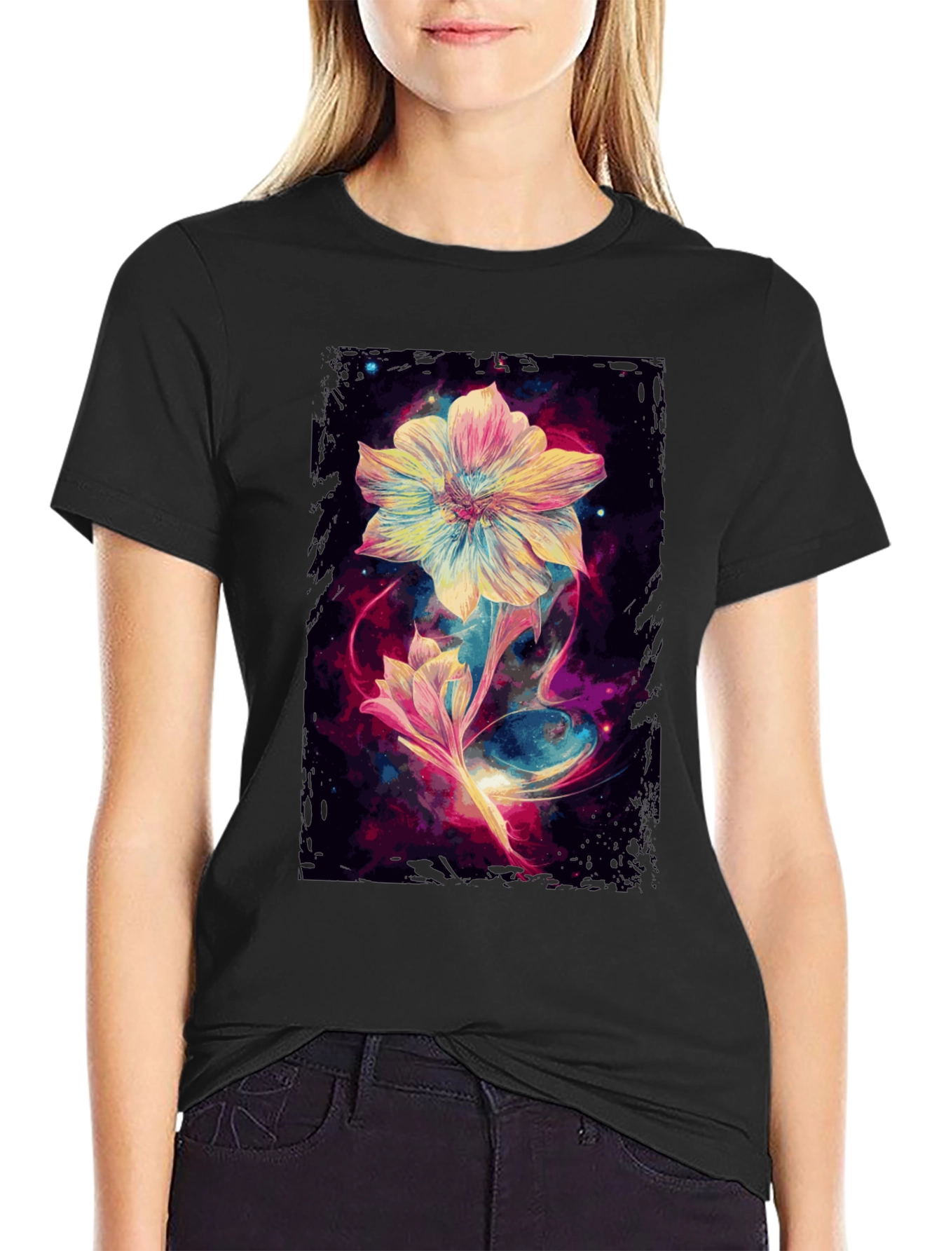Floral Galaxy Black T-Shirt