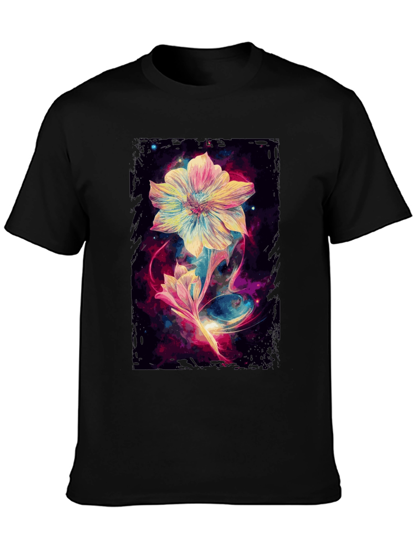 Floral Galaxy Black T-Shirt