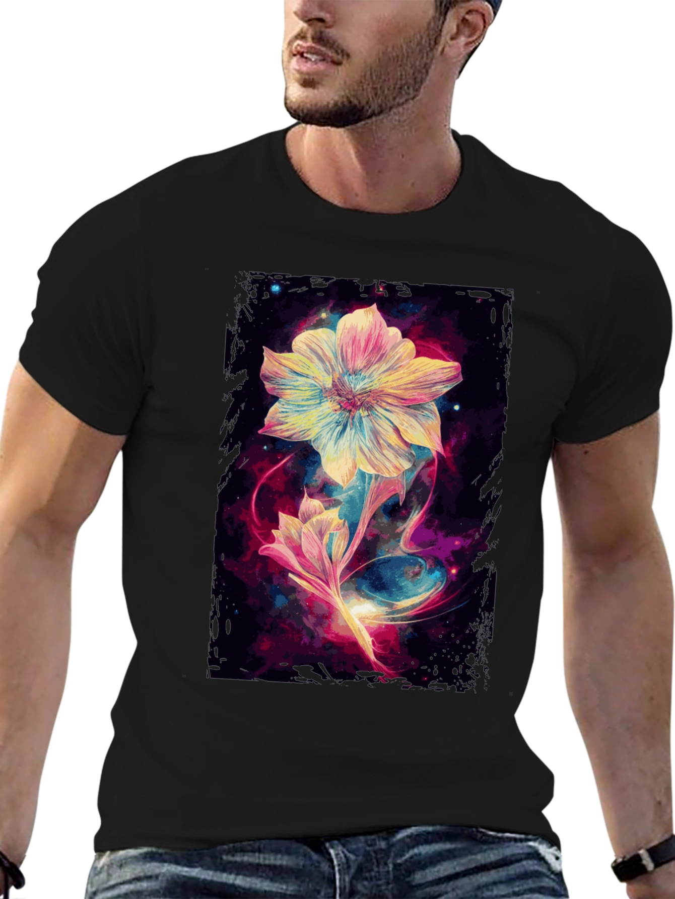 Floral Galaxy Black T-Shirt