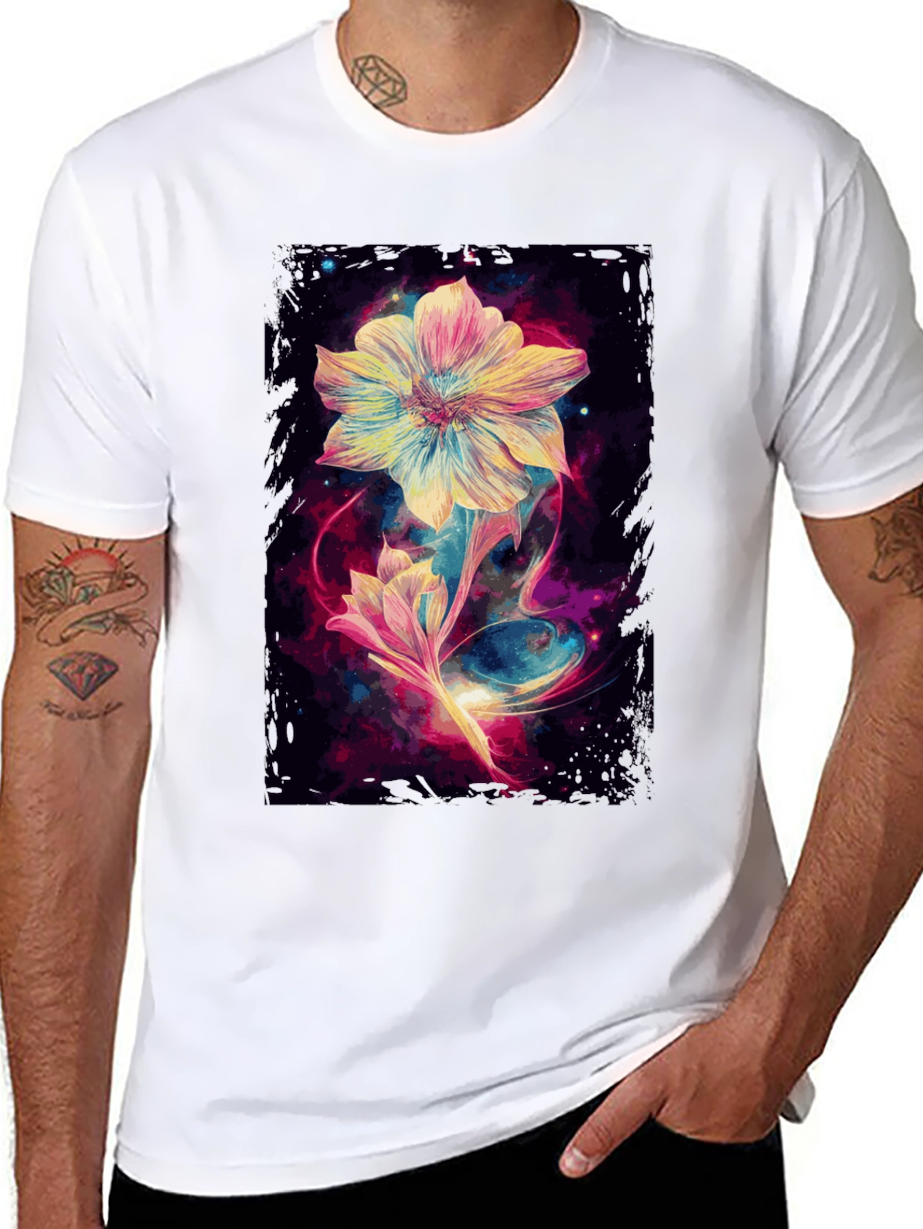 Floral Galaxy Black T-Shirt