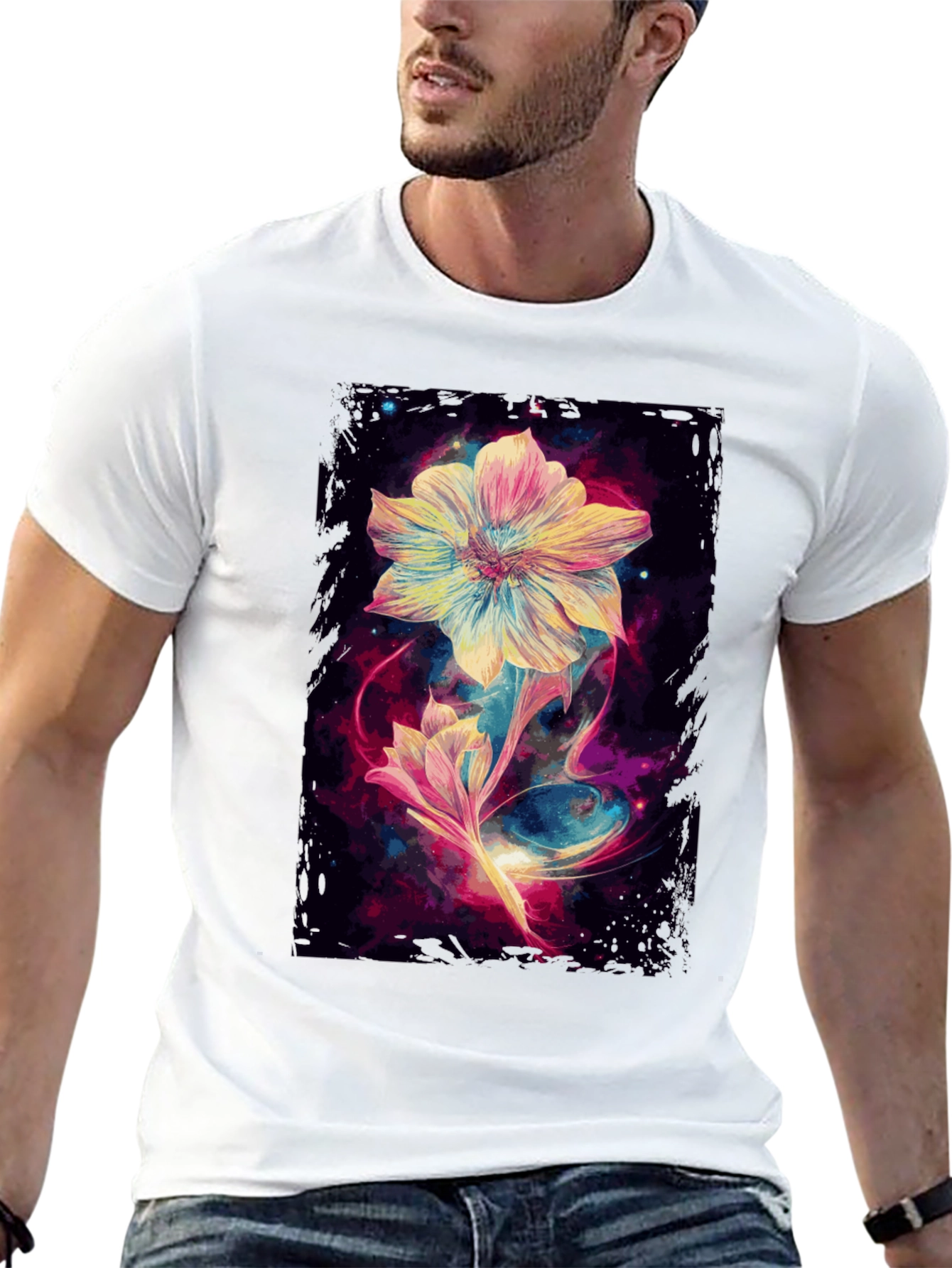 Floral Galaxy Black T-Shirt