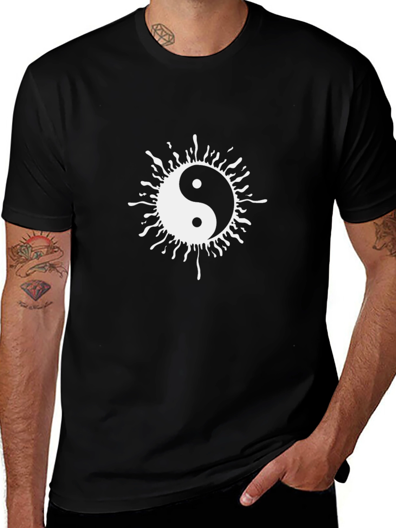Yin Yang Sun Graphic Tee - Black Cotton T-Shirt