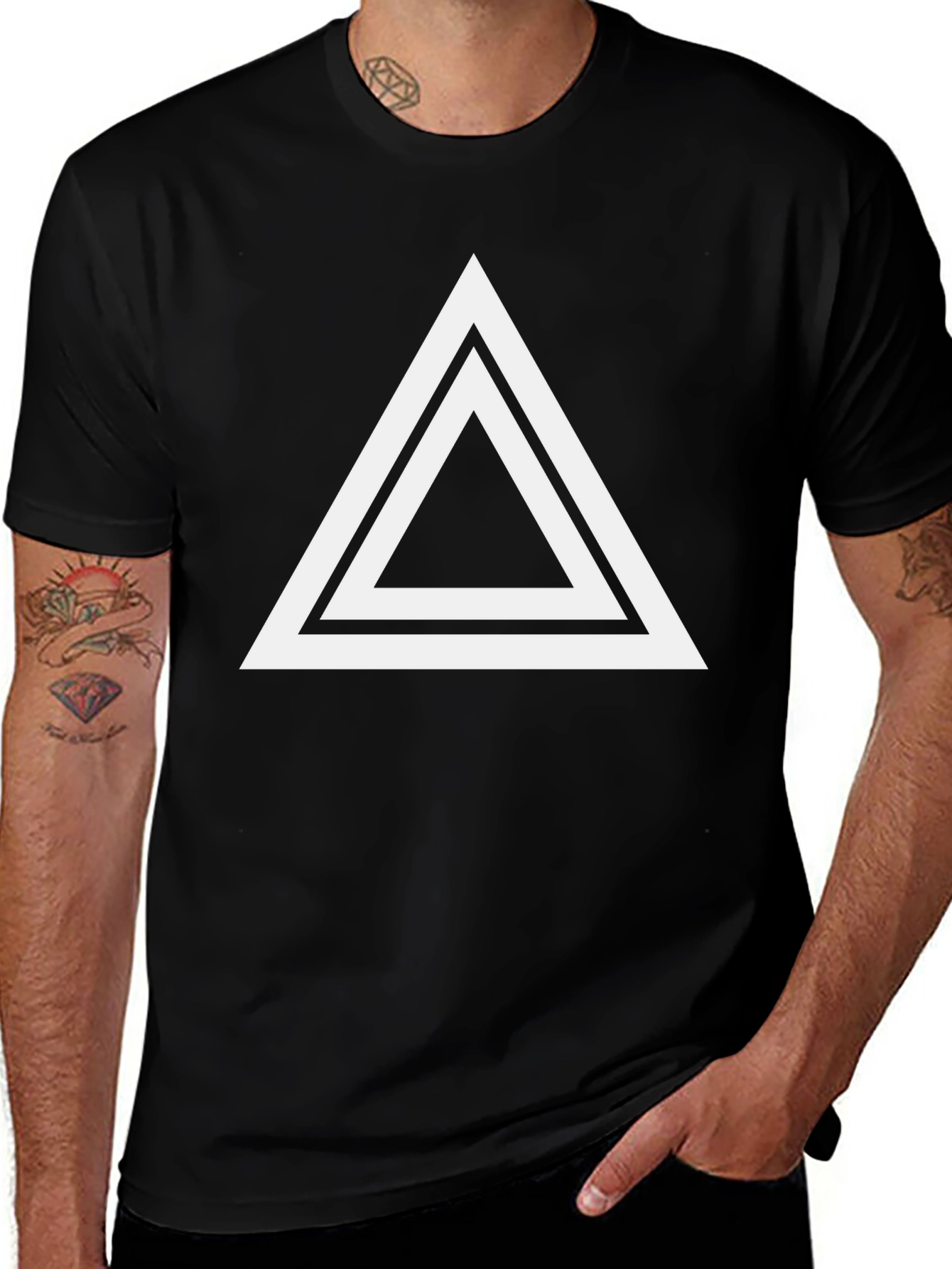 Black T-Shirt with Geometric Triangle Design