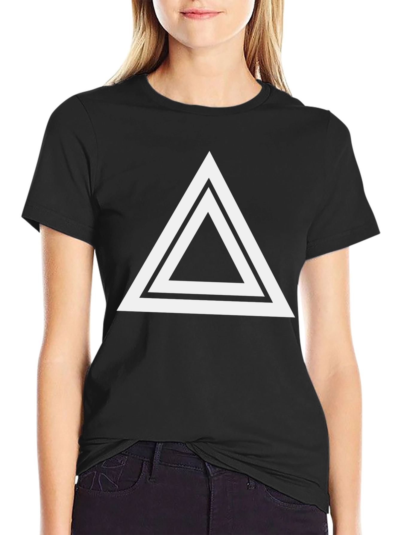 Black T-Shirt with Geometric Triangle Design