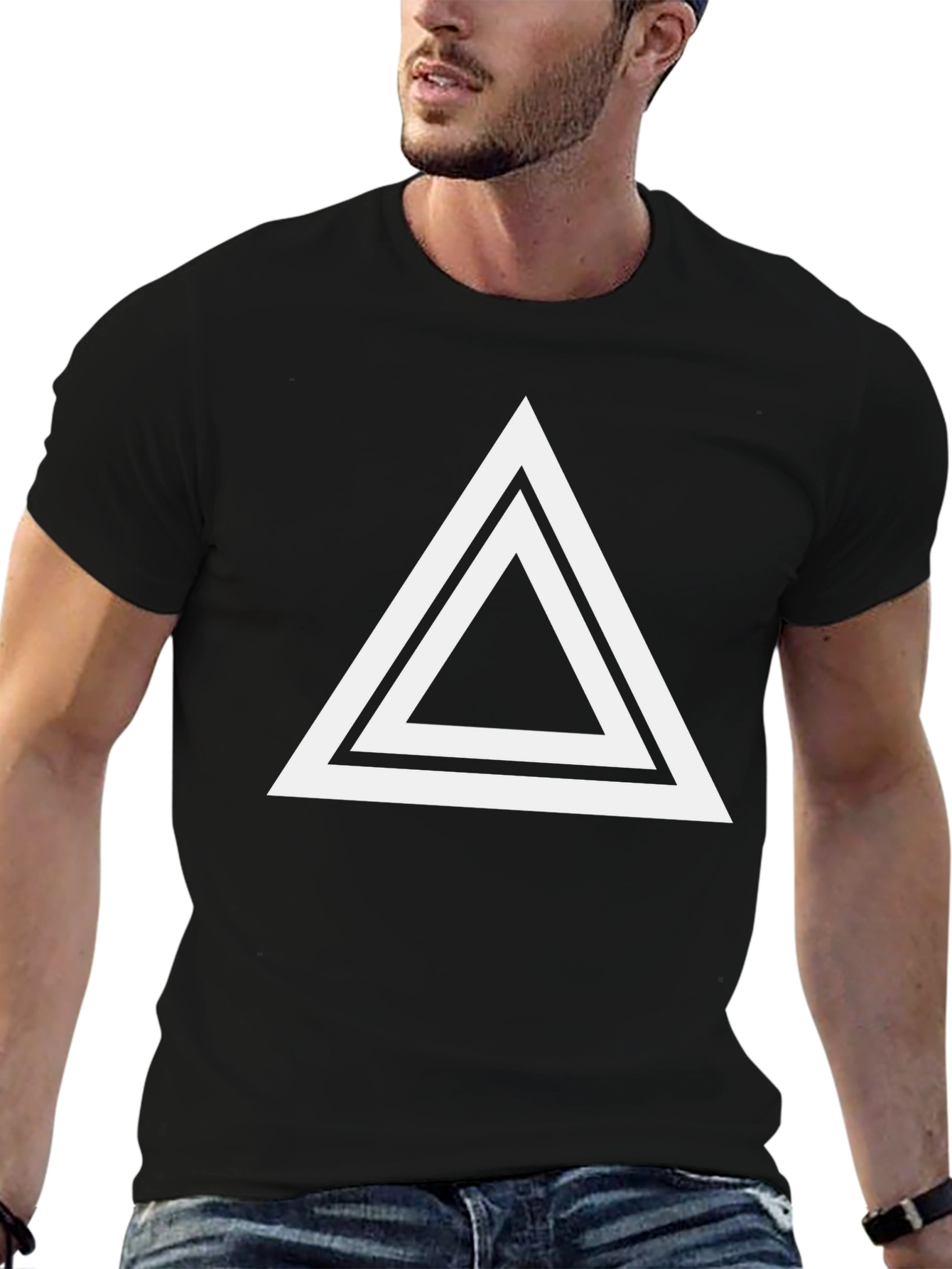 Black T-Shirt with Geometric Triangle Design