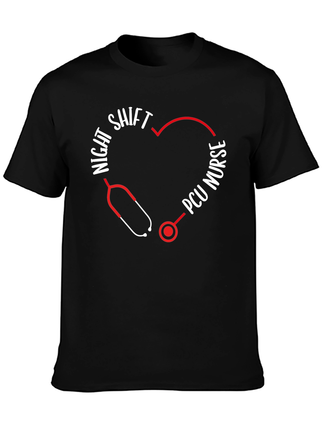 Night Shift PCU Nurse Stethoscope Heart T-Shirt