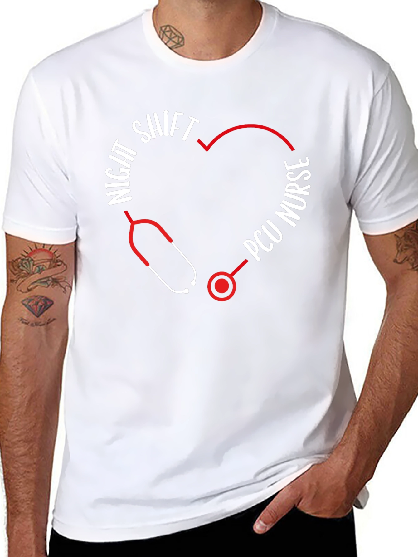 Night Shift PCU Nurse Stethoscope Heart T-Shirt