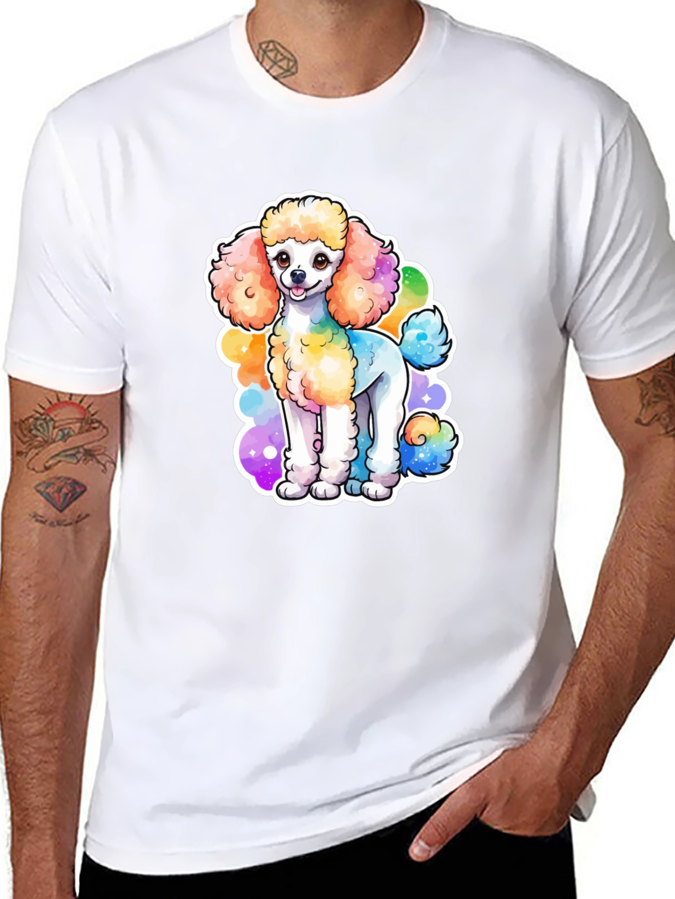 Rainbow Poodle Graphic Black T-Shirt