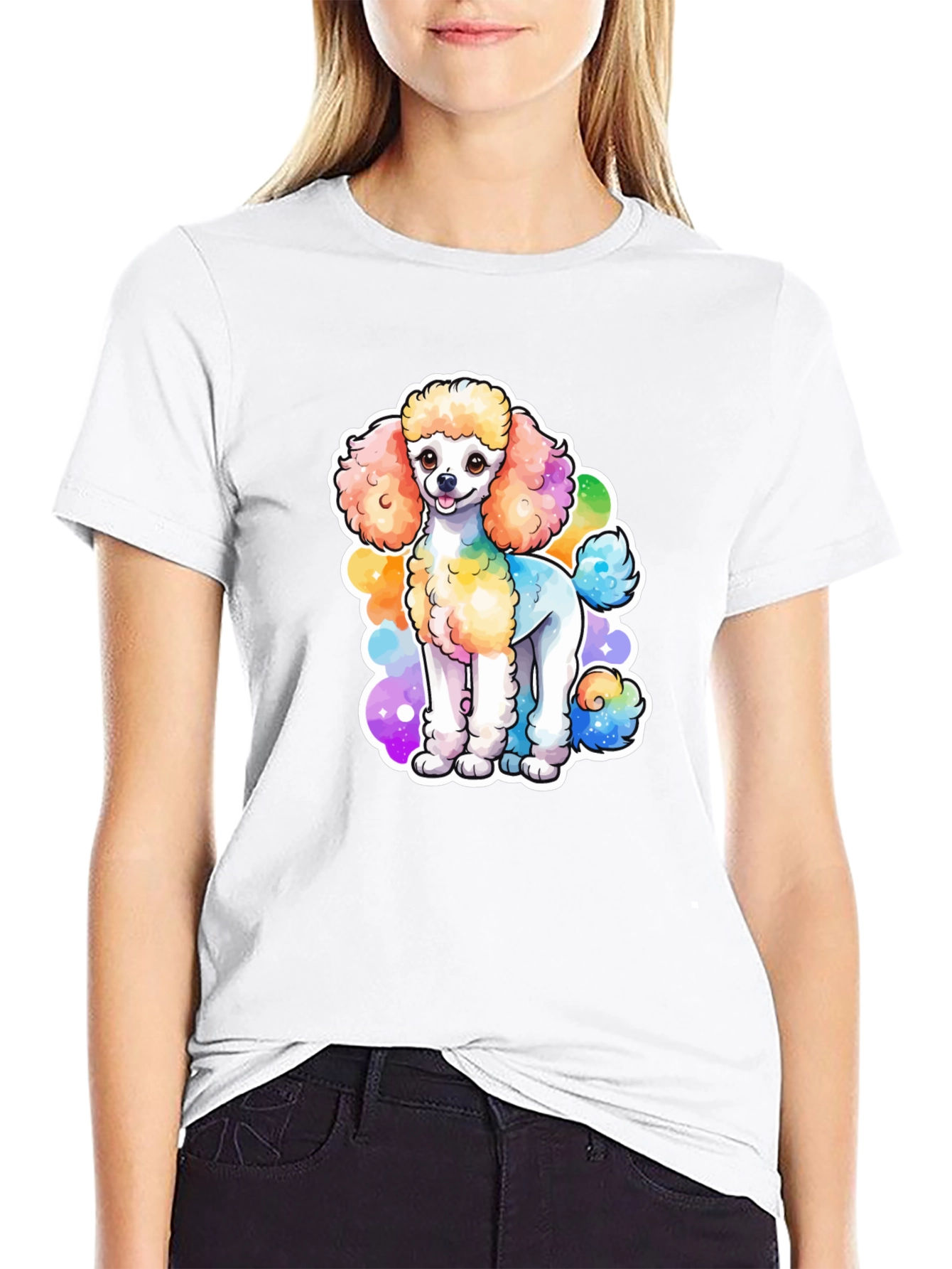 Rainbow Poodle Graphic Black T-Shirt