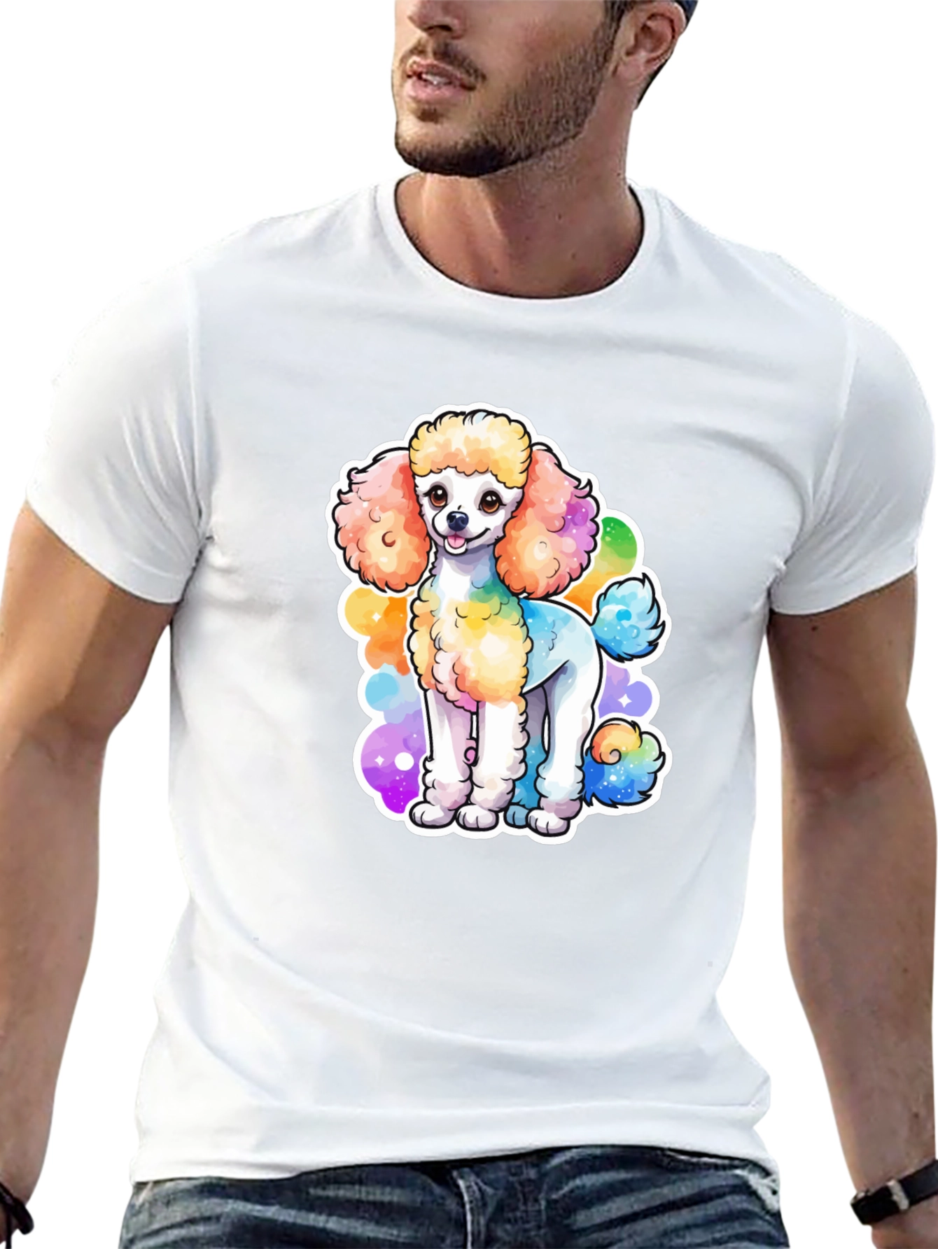 Rainbow Poodle Graphic Black T-Shirt