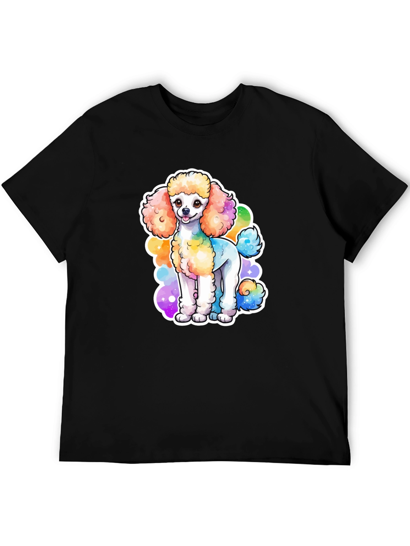 Rainbow Poodle Graphic Black T-Shirt