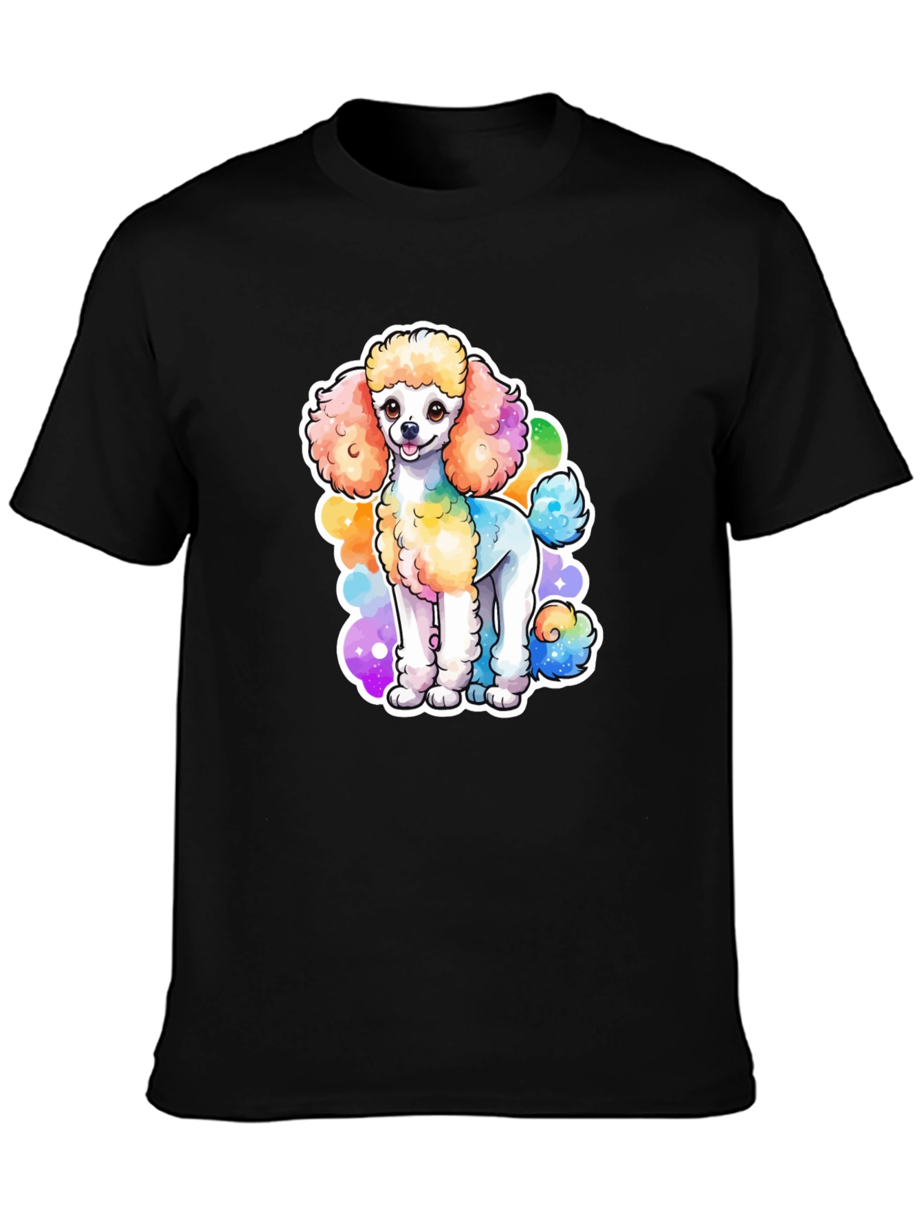 Rainbow Poodle Graphic Black T-Shirt