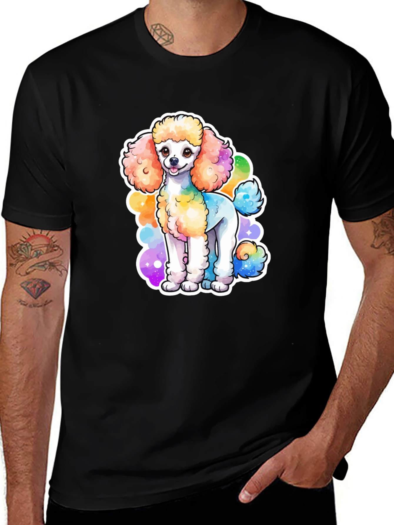 Rainbow Poodle Graphic Black T-Shirt