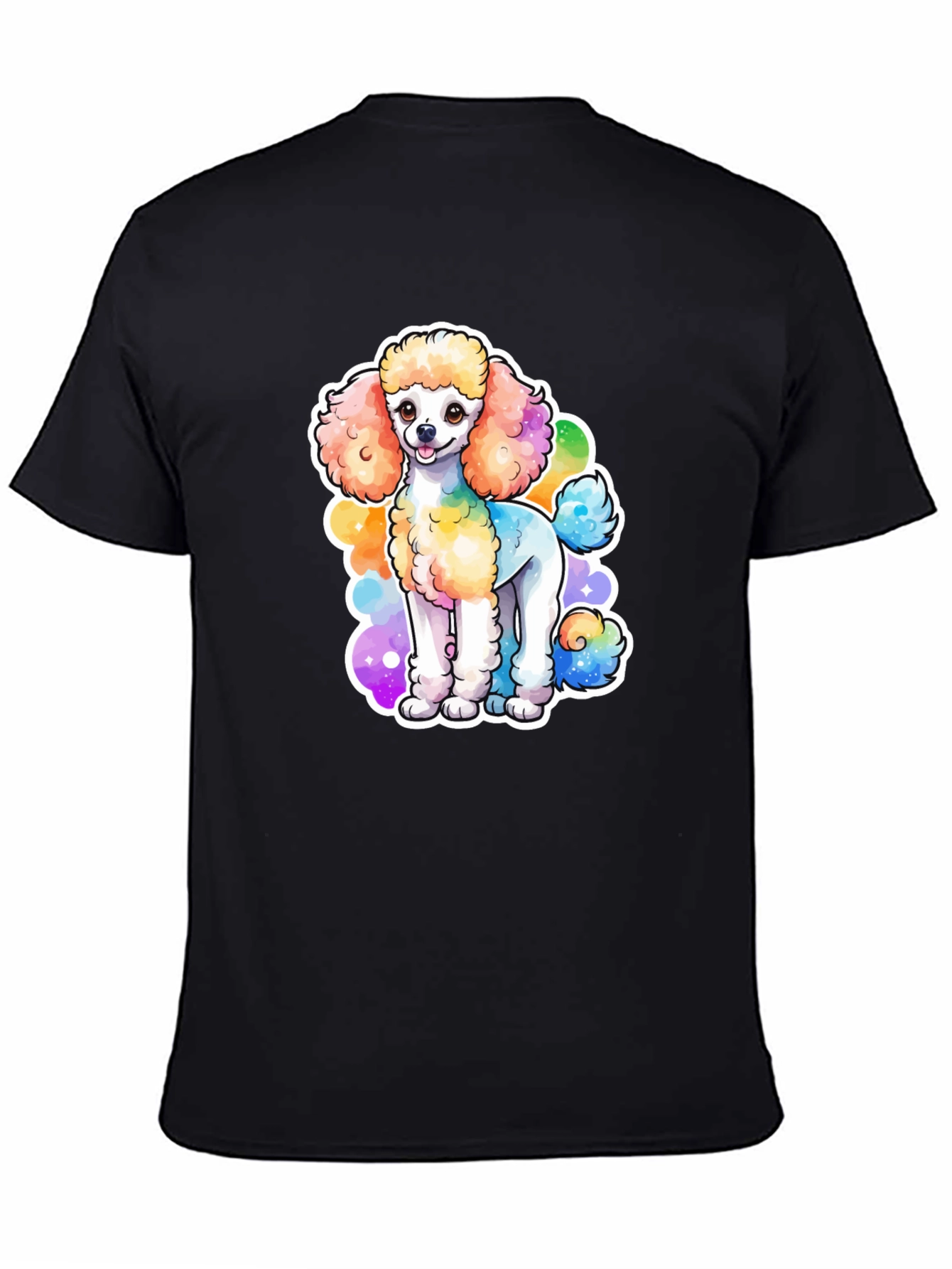 Rainbow Poodle Graphic Black T-Shirt